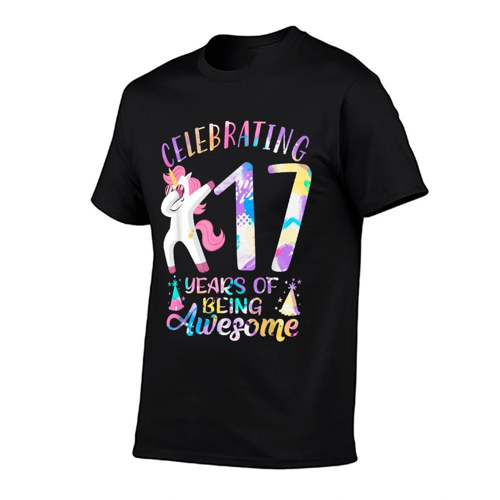 Celebrating 17 Years of Being Awesome Unicorn 17th Birthday  Ribbed Collar T-Shirt