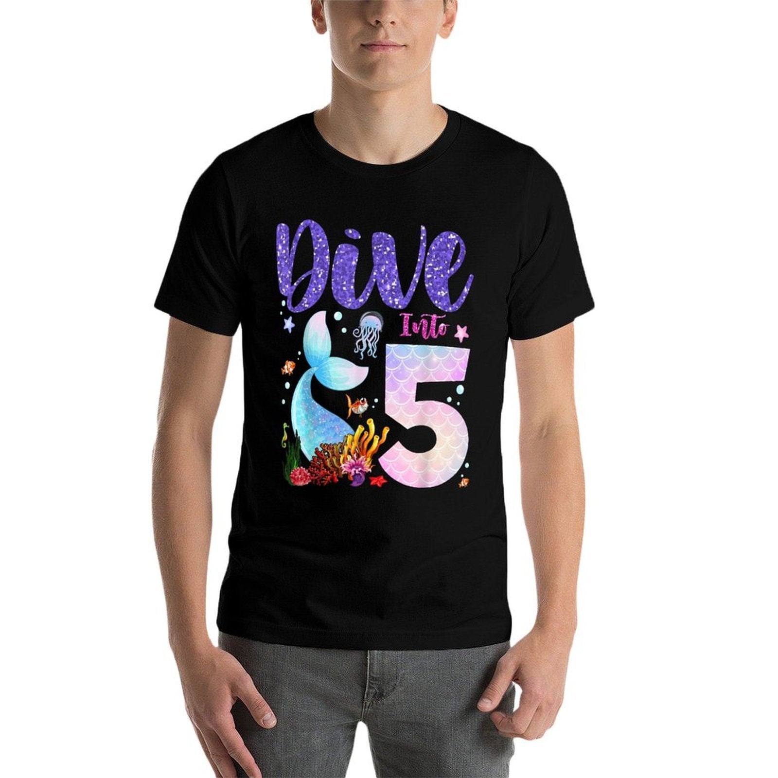 Dive Into 5 Birthday Decorations Girl 5th Birthday Mermaid  Graphic-printed T-Shirt
