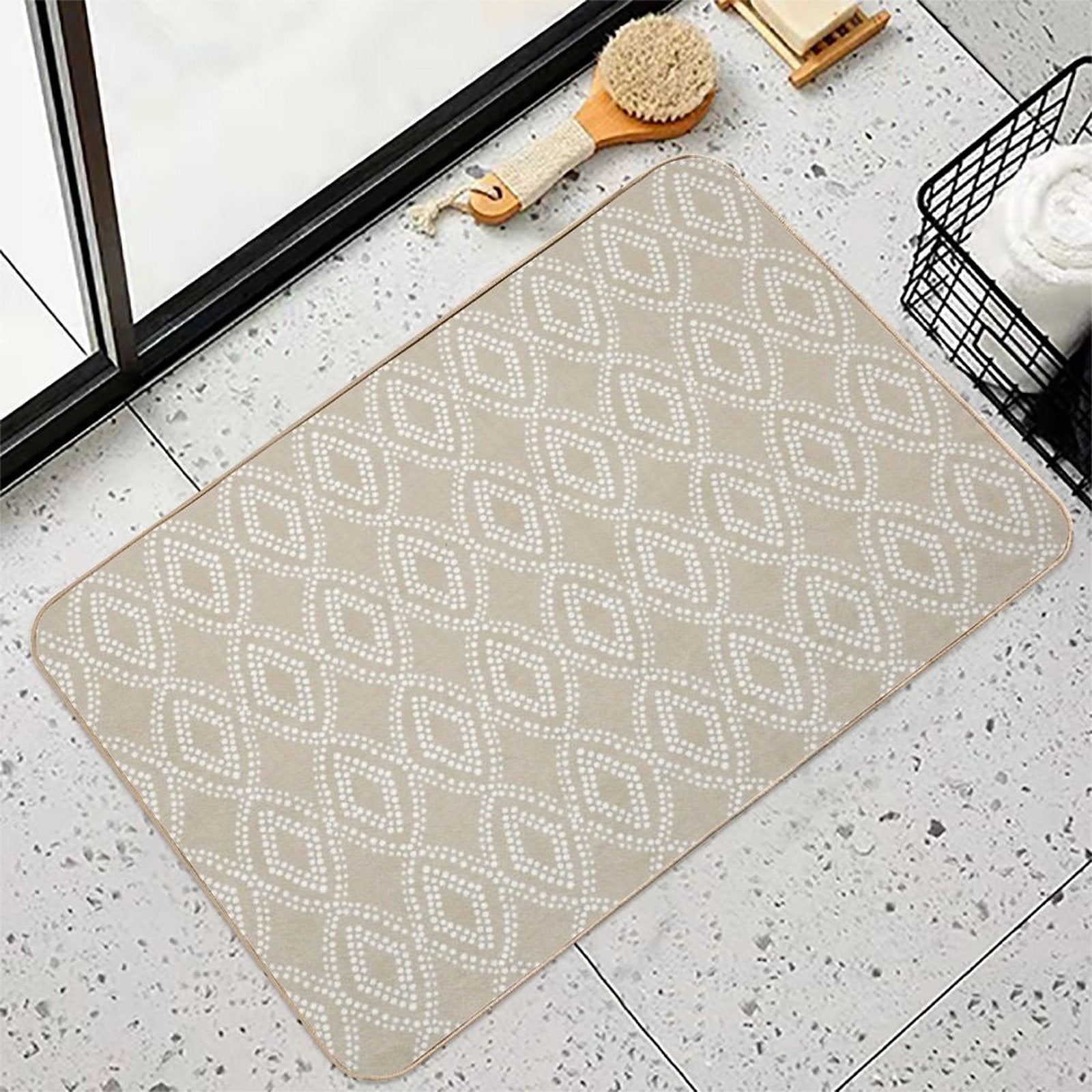 Diamonds Dots in Tan  Anti-Trip Bath Mat