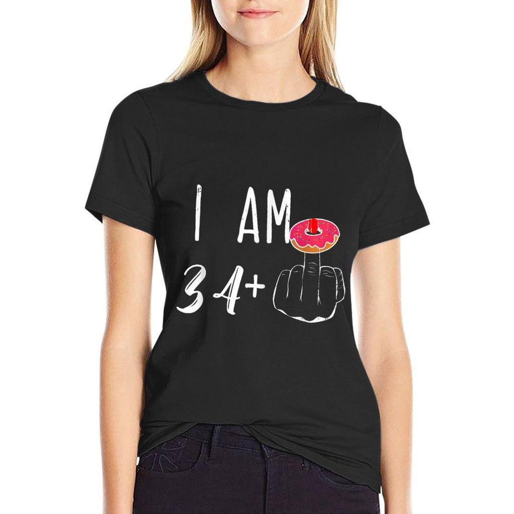 I Am 34 Plus 1 Middle Finger Donut For A 35th Birthday  Lightweight T-Shirt