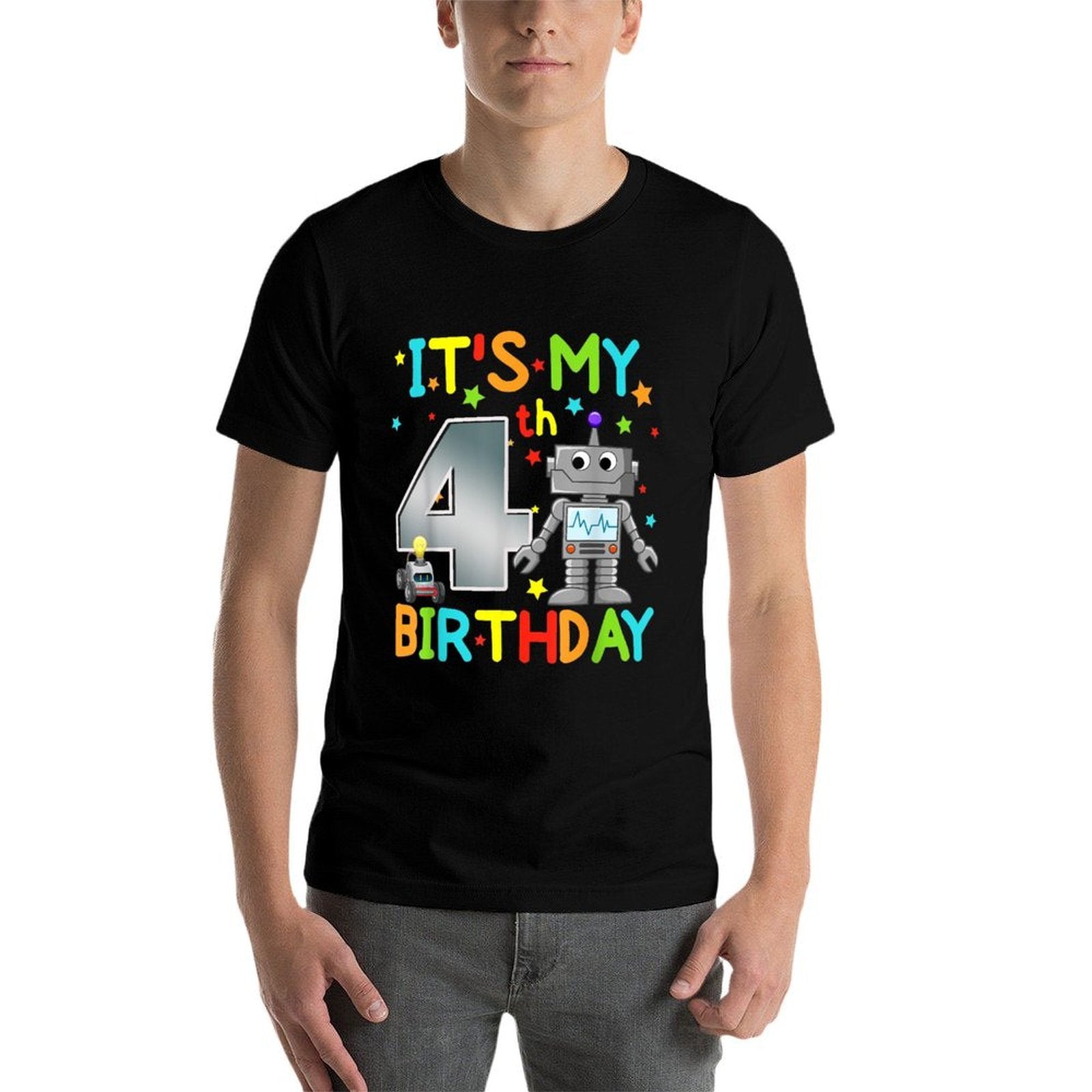 It's My 4th Birthday Robot 4 Year Old Funny Boy Girl  Classic T-Shirt