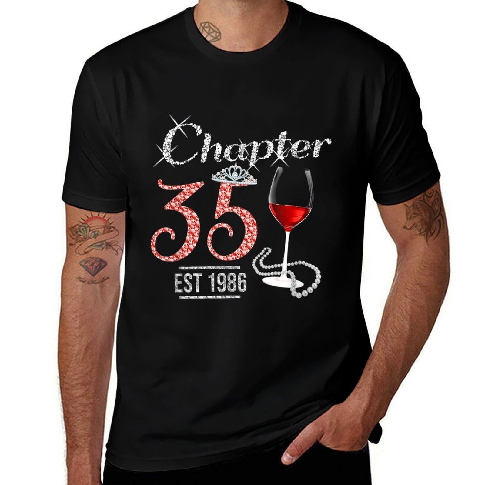 Chapter 35 Years Est 1986 50th Birthday Wine Pink Crown  Quick-drying T-Shirt