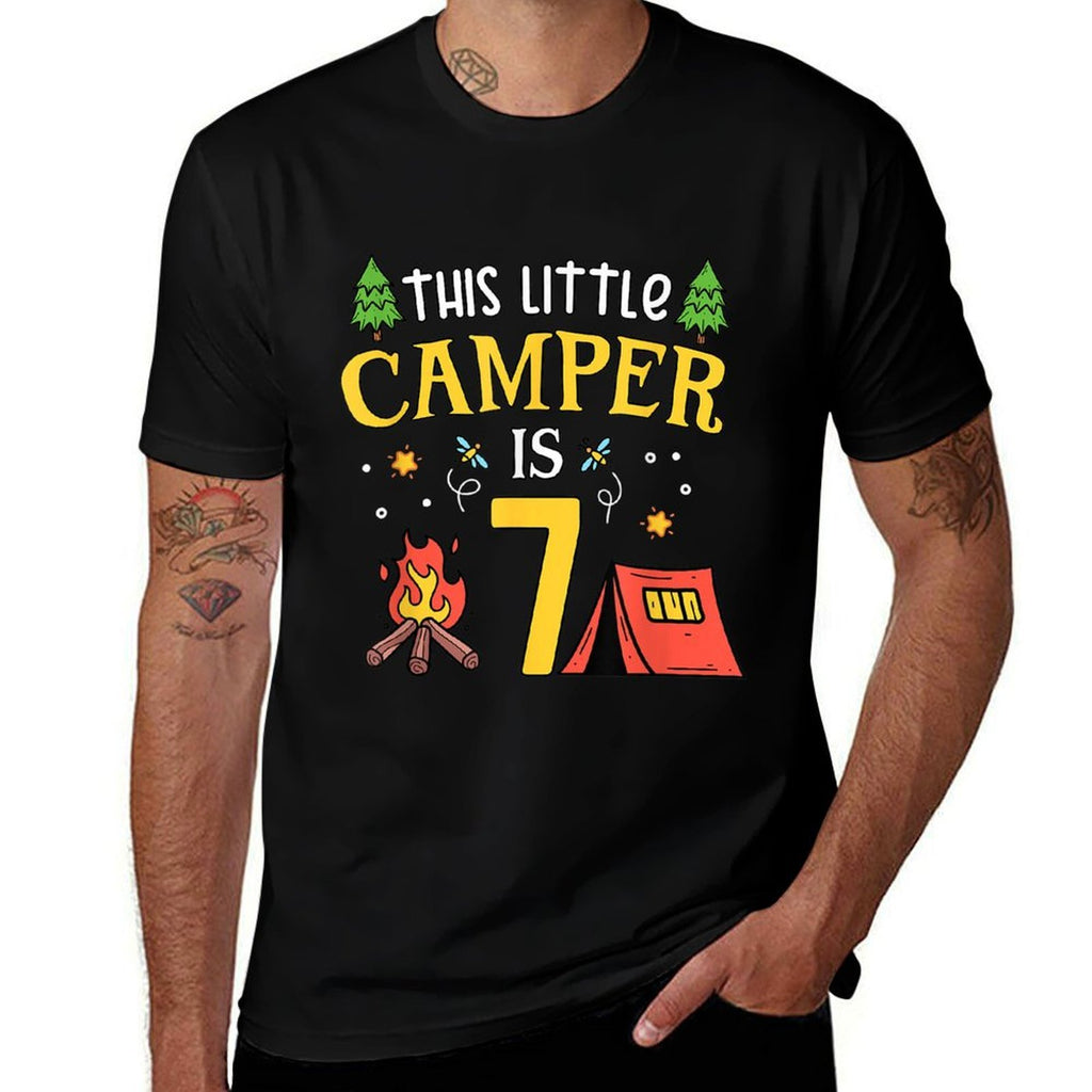 7th Birthday Little Camper Seven Years Old Camping Party  Polyester Blend T-Shirt