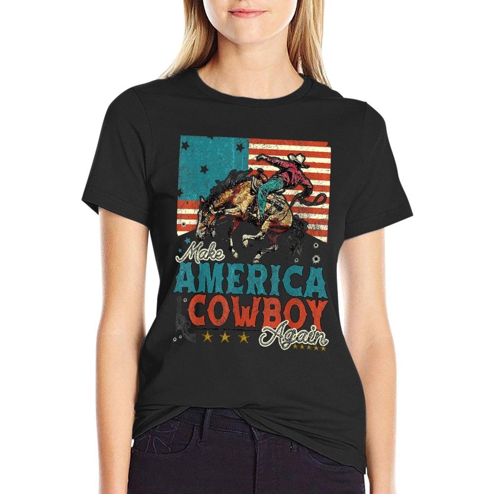 Make America Cowgirl Cowboy Again Western 4th Of July  Eco-friendly Material T-Shirt