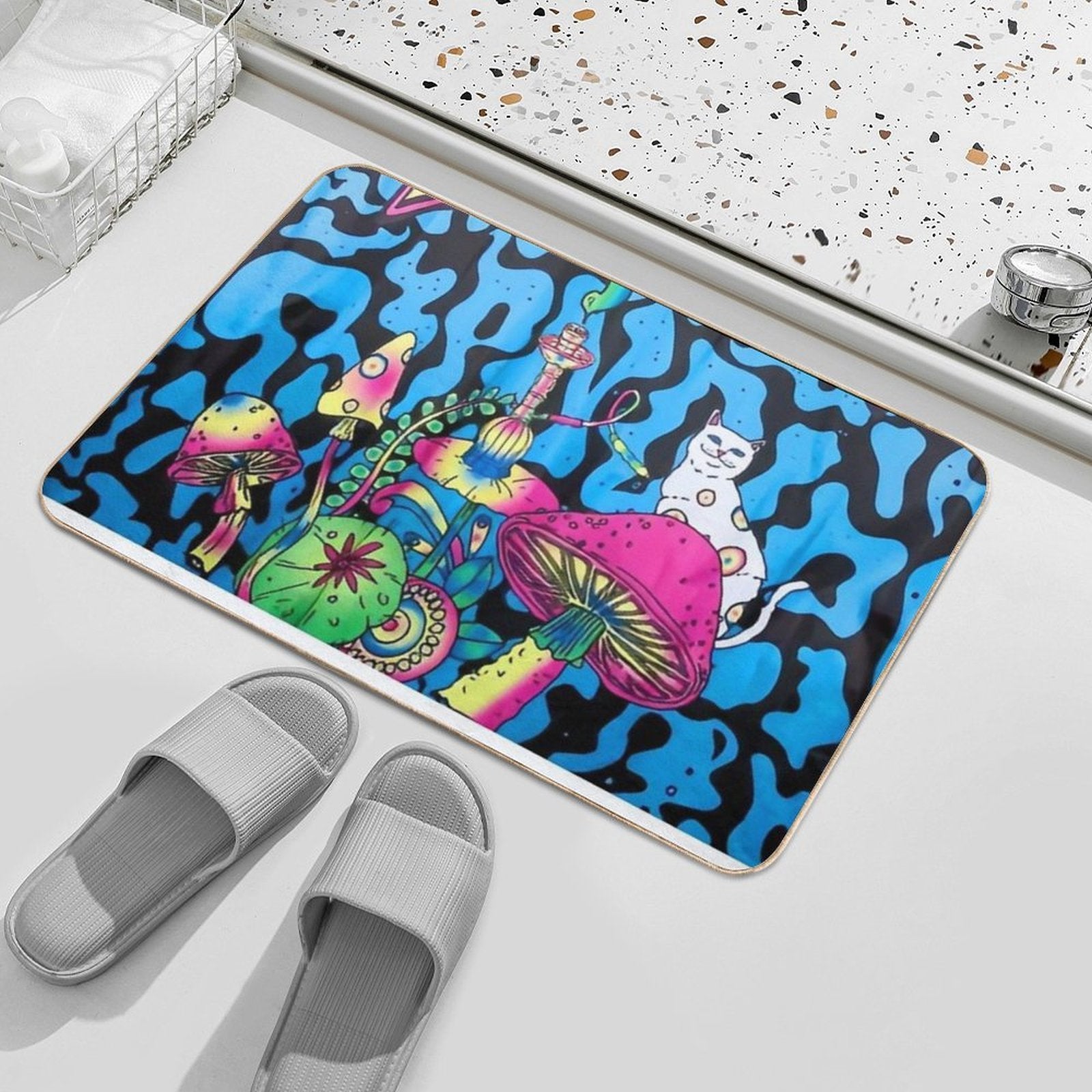 My Badass Cat's Shrooms  Easy To Clean Bath Mat