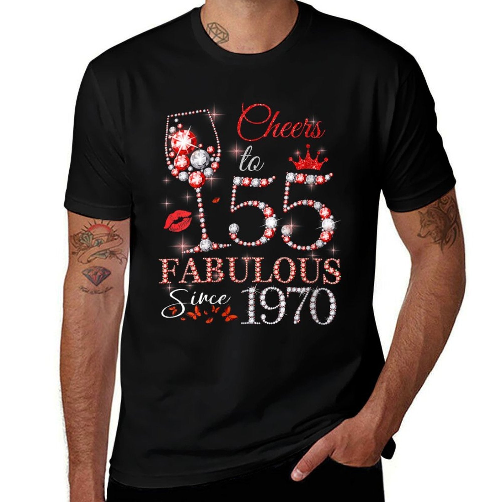 Womens Womens Cheers to 55 Years Old EST 1970 55th Birthday Queen  Moisture-wicking T-Shirt