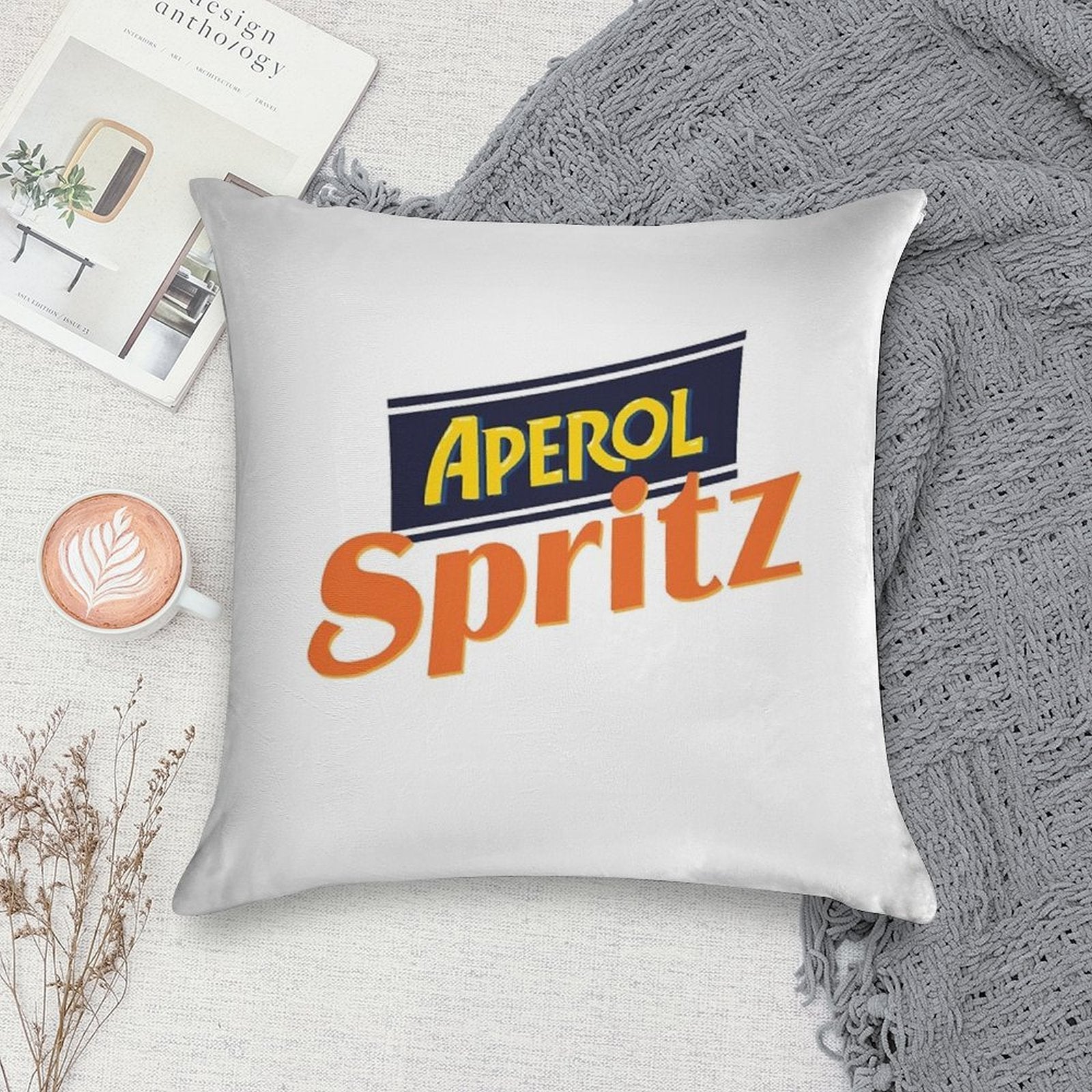 Aperol Spritz Soft Short Plush Fabric Throw Pillow