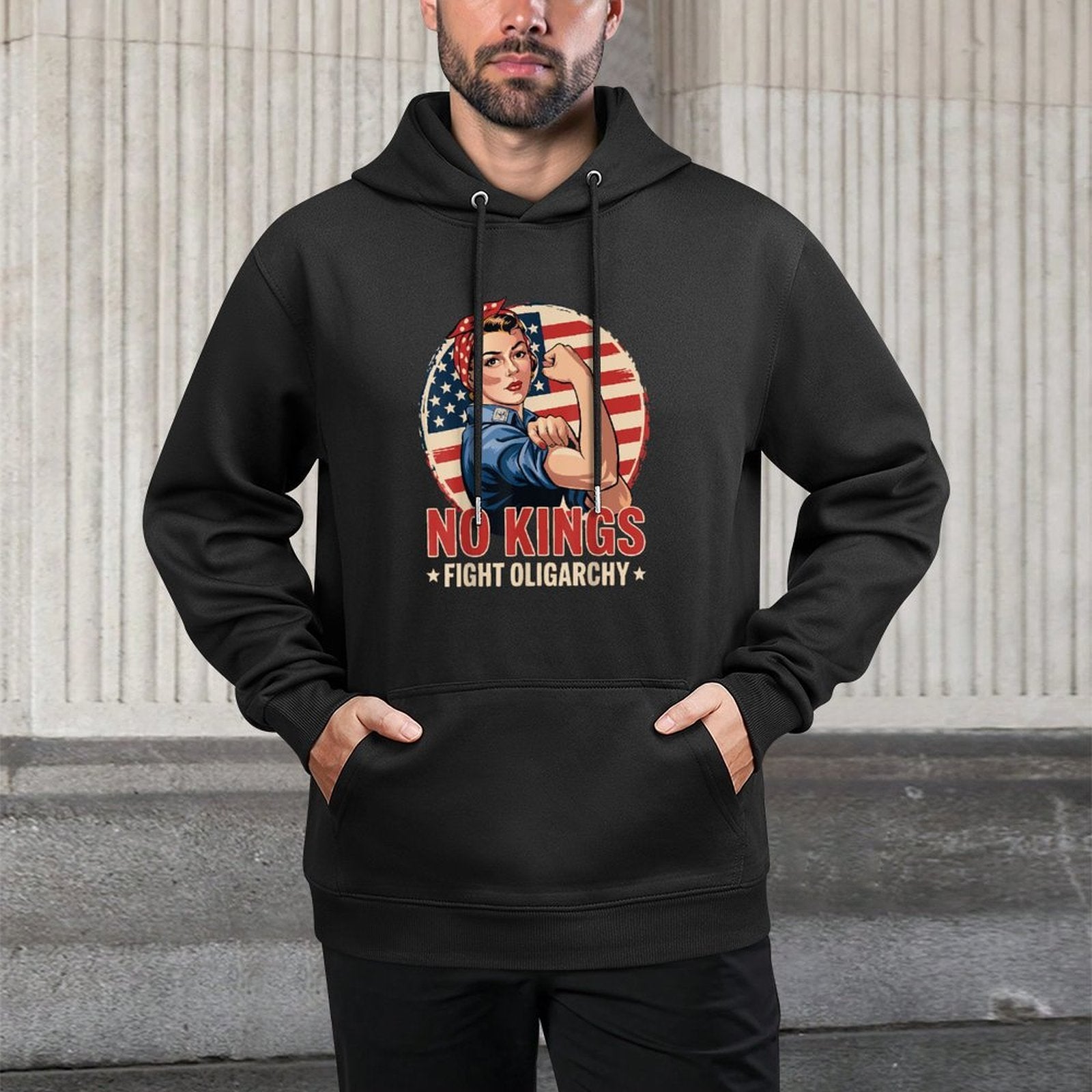 Vintage No Kings Fight Oligarchy Womans Girl America Medium-Weight Fabric Hoodie
