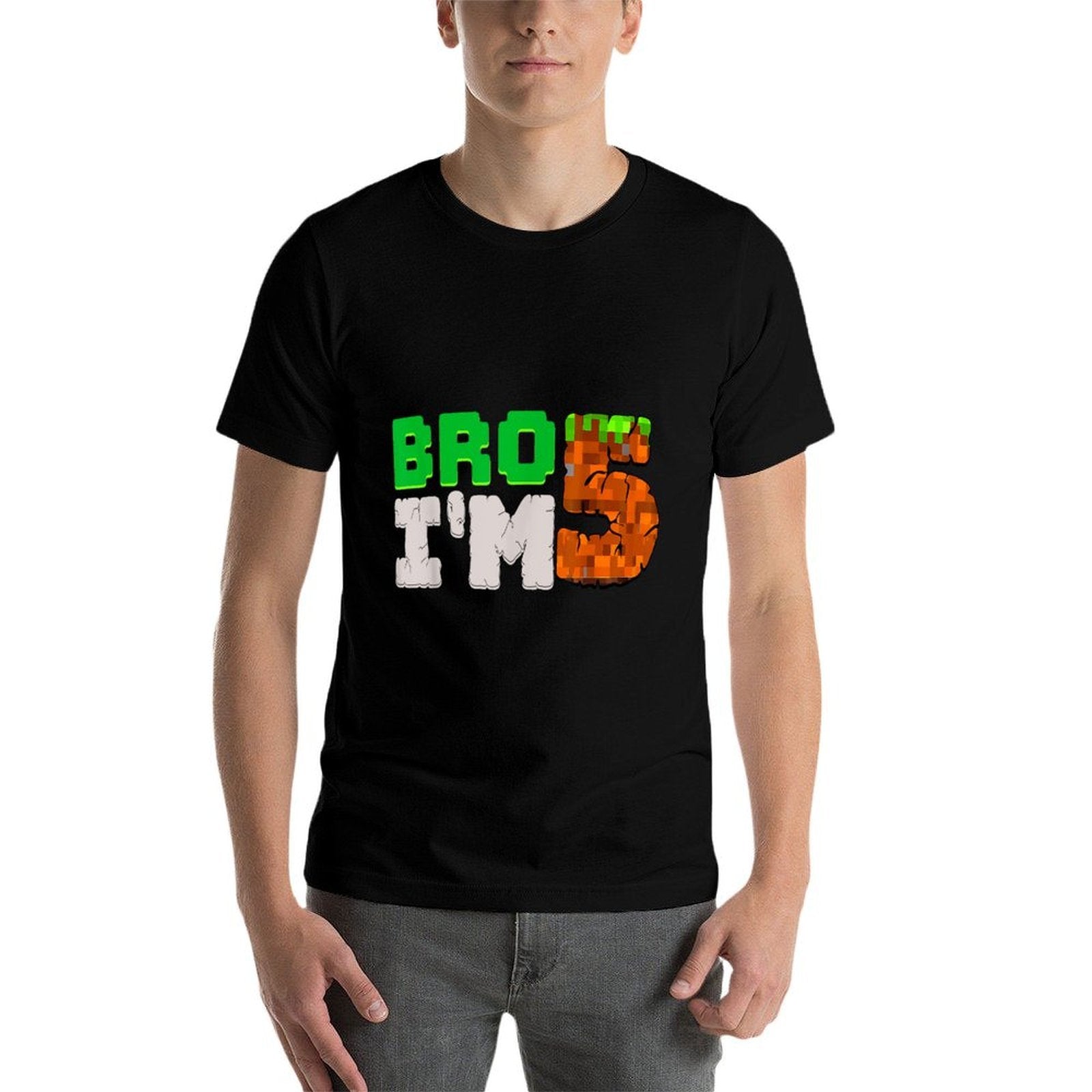 Kids 5th Birthday Boy Bro I’m 5 Year Old Gamer Pixel Number  Cotton T-Shirt