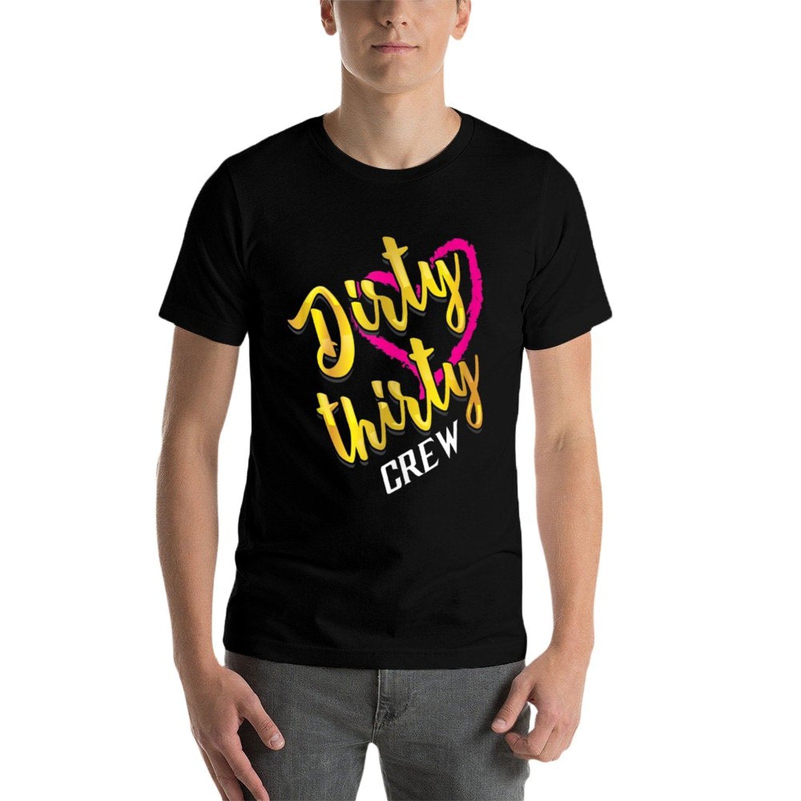 Dirty Thirty Crew Art  Cute Birthday 30th Design Gift  Ribbed Collar T-Shirt