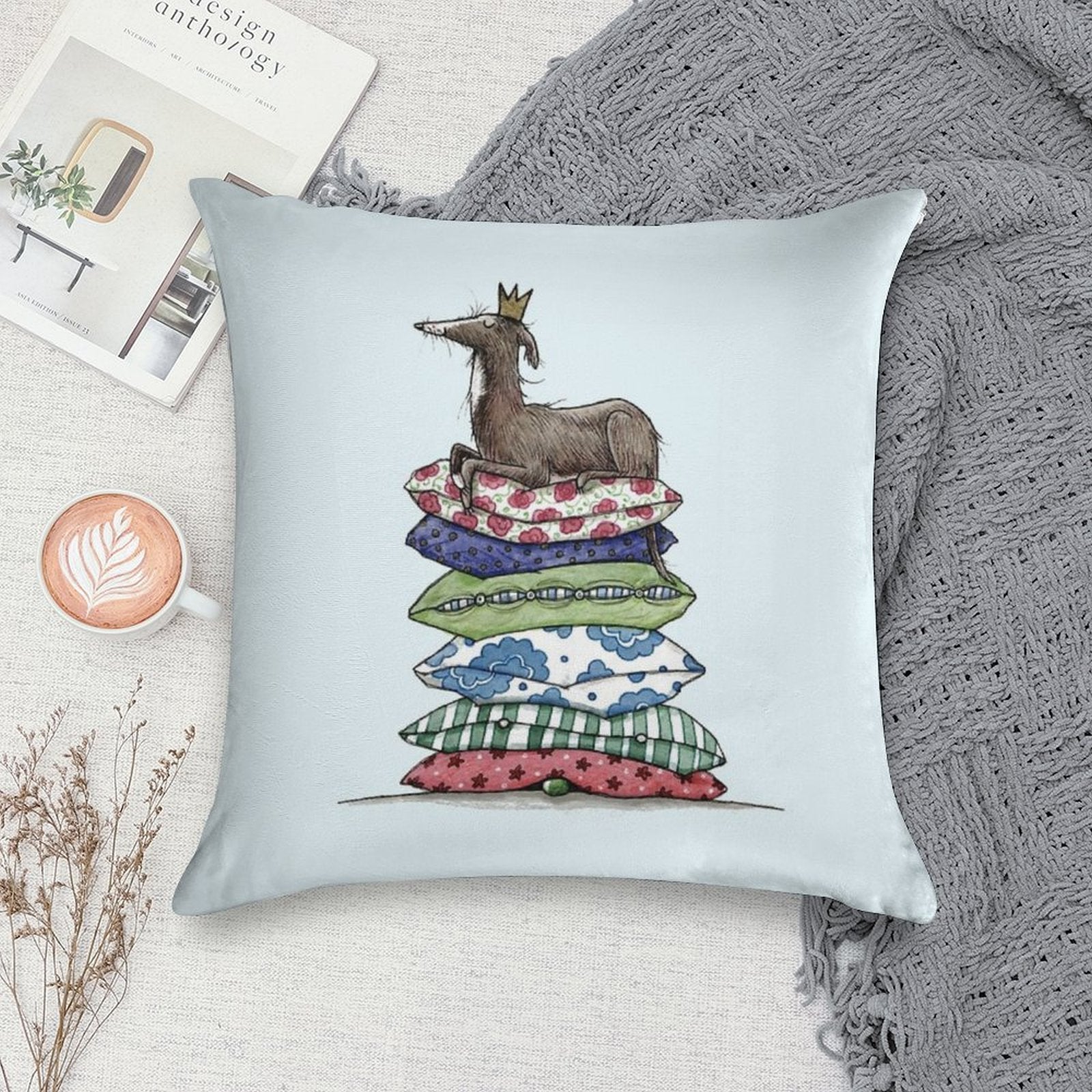 Princess On The Pea - Greyhound - Galgo - Whippet - Italian Greyhound Soft Fade-Resistant Throw Pillow