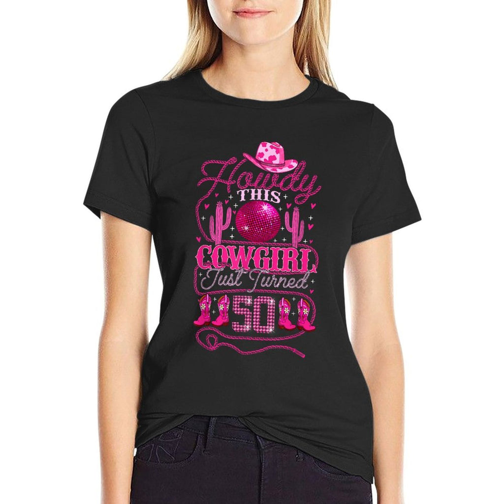 50yr Birthday Cowgirl Western 50Years Old Girl 50th Birthday  Heathered Texture T-Shirt