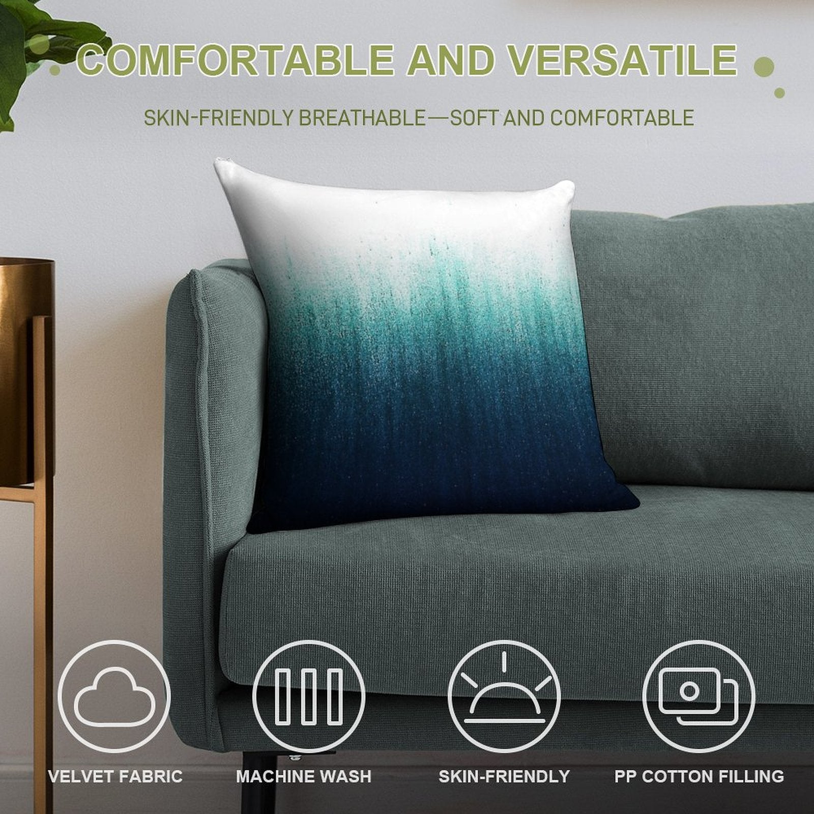 Teal Ombre Soft Decorative Cover Throw Pillow