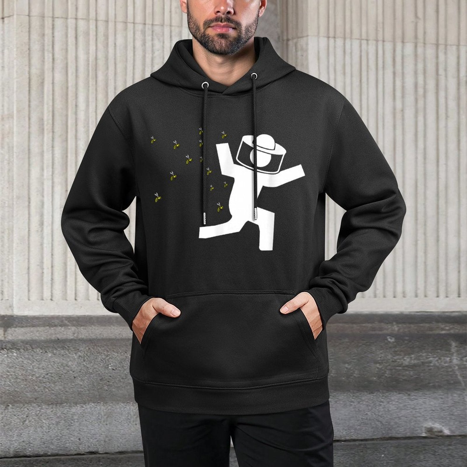 Beekeeper Chased by Bees Funny Running Beekeeper Medium-Weight Fabric Hoodie