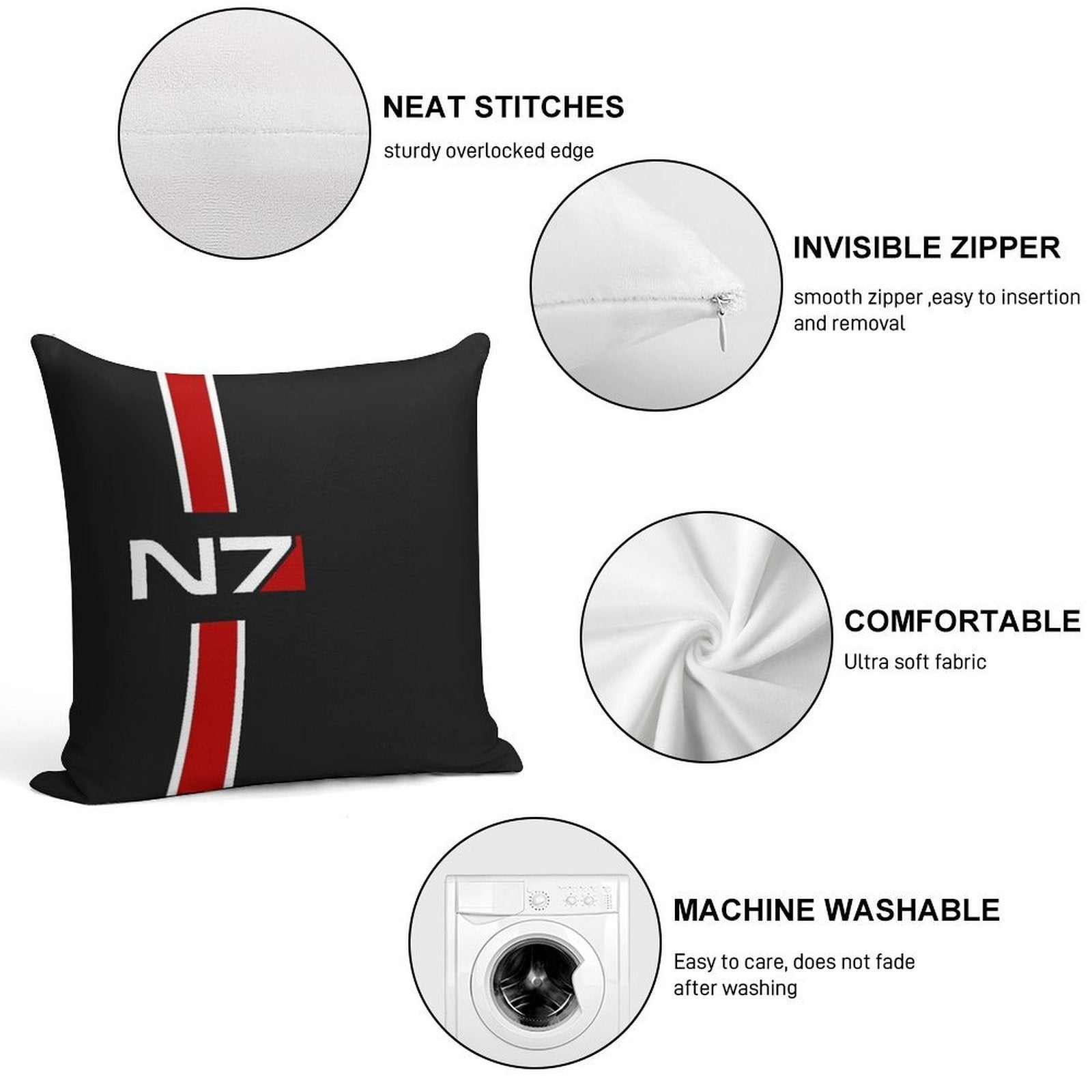 N7 Emblem, Mass Effect Soft Skin-Friendly Throw Pillow