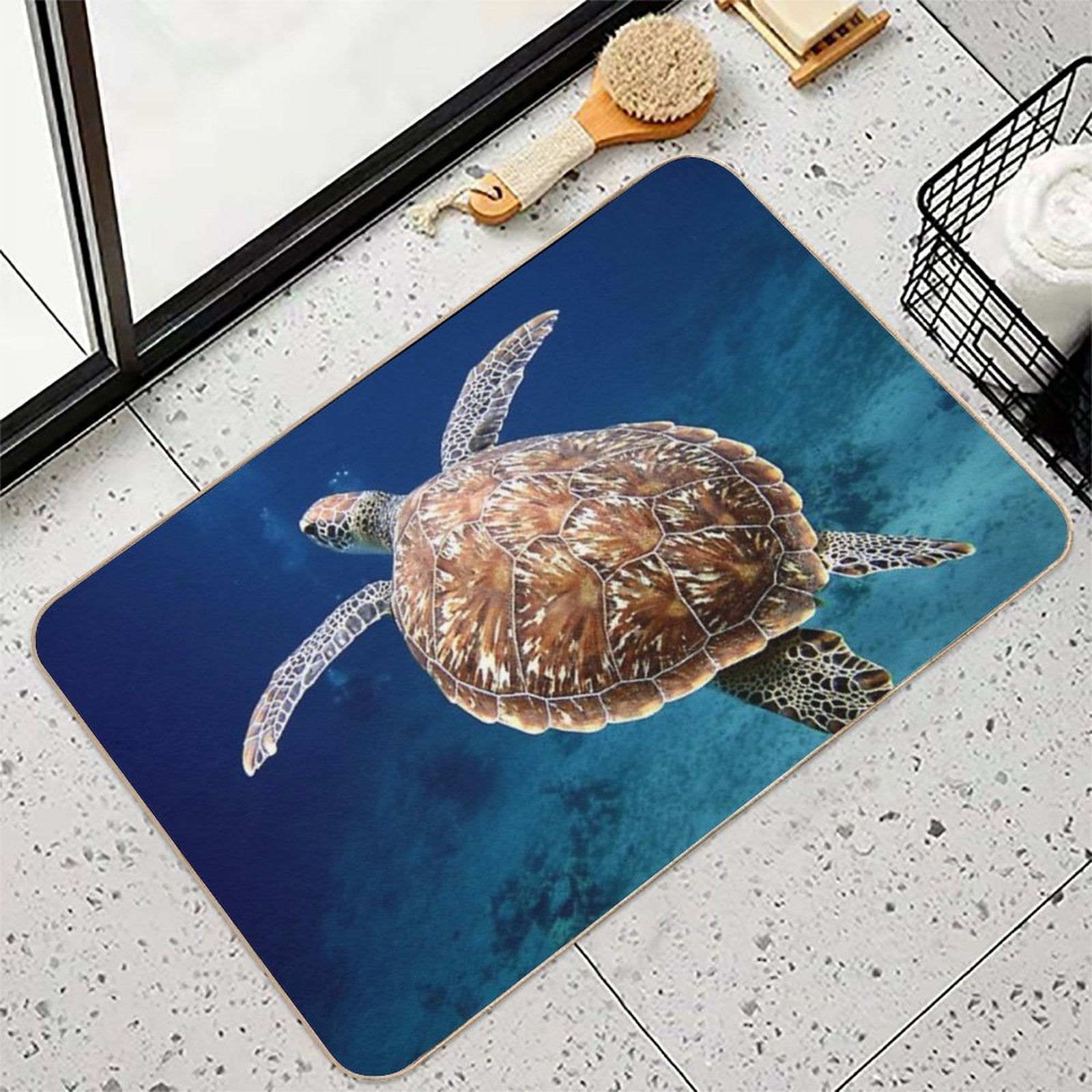Blue Ocean Sea Turtle - Summer Sea Swimming  Turtle  Easy Maintenance Bath Mat