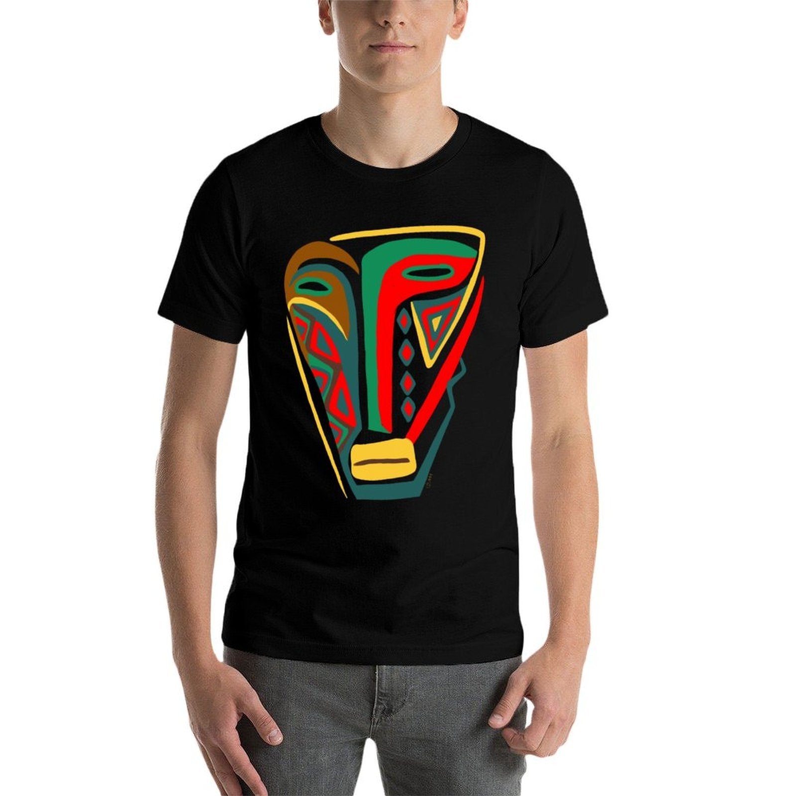 African Mask Outsider Art Abstract Graphic  Eco-friendly Material T-Shirt