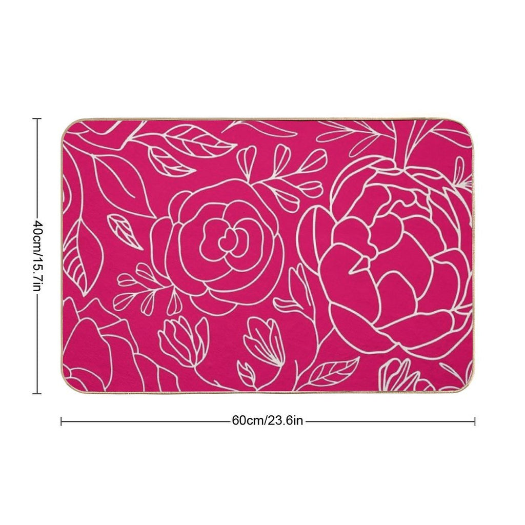 Elegant Floral Outline Pattern Red Background  Rapid-Drying Bath Mat