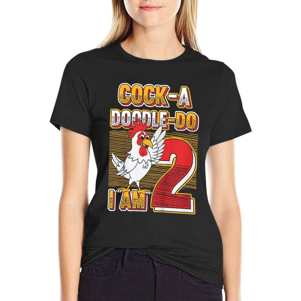 Kids 2nd Birthday Farm Animals Themed Cock-A-Doodle-Doo I Am Two  Polyester Blend T-Shirt
