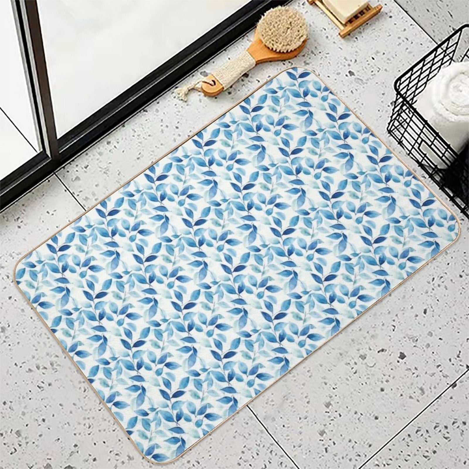 Floral Blue, Poetic Escape  Eco-Friendly Bath Mat