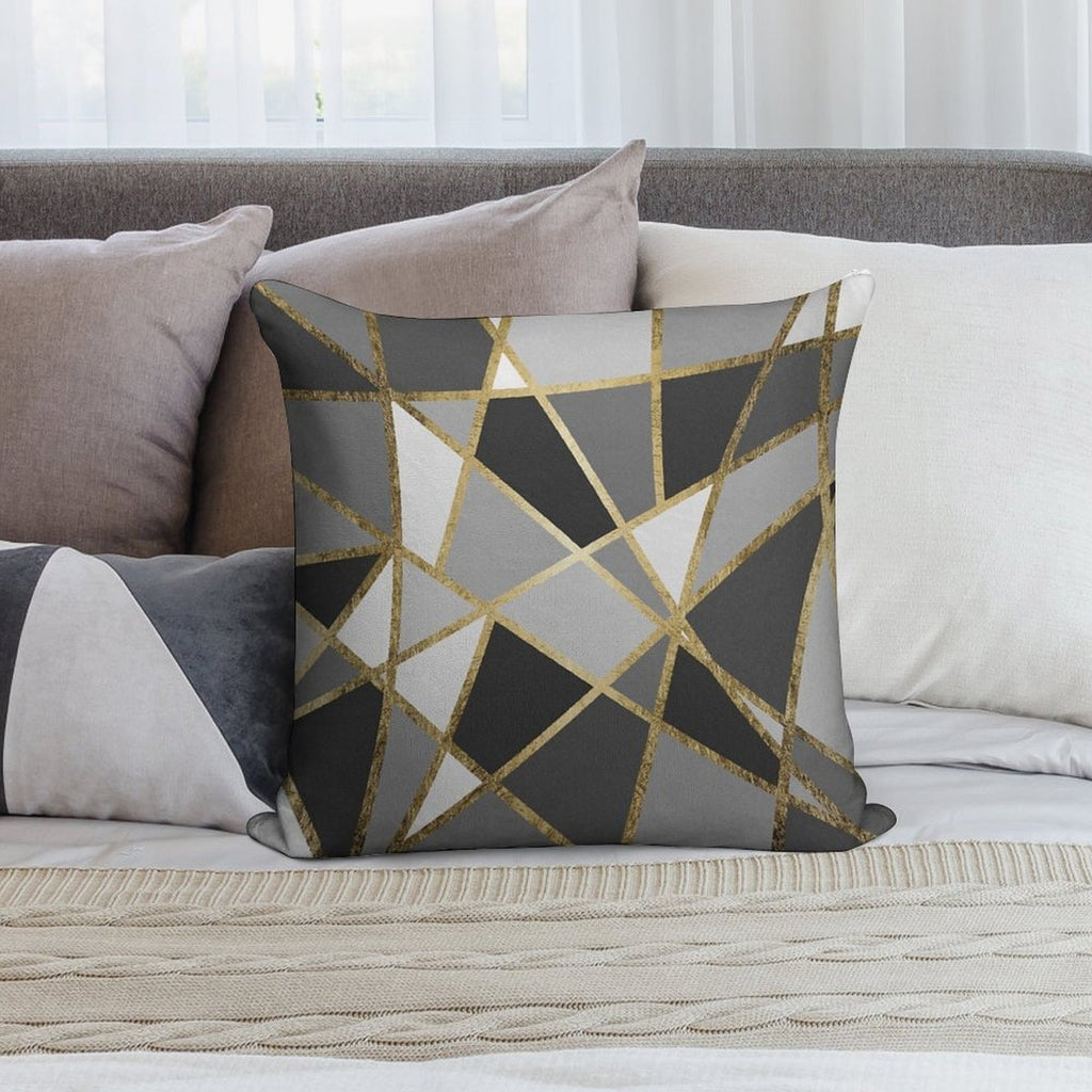 Black & Gray Modern Geo Gold Triangles Soft Warmth Comfort Throw Pillow