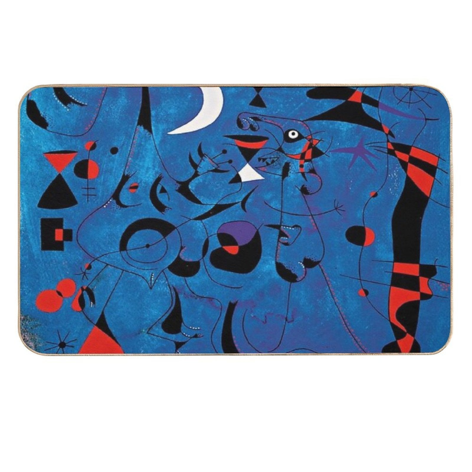 Joan Miro Red Shapes on Blue  Easy Maintenance Bath Mat