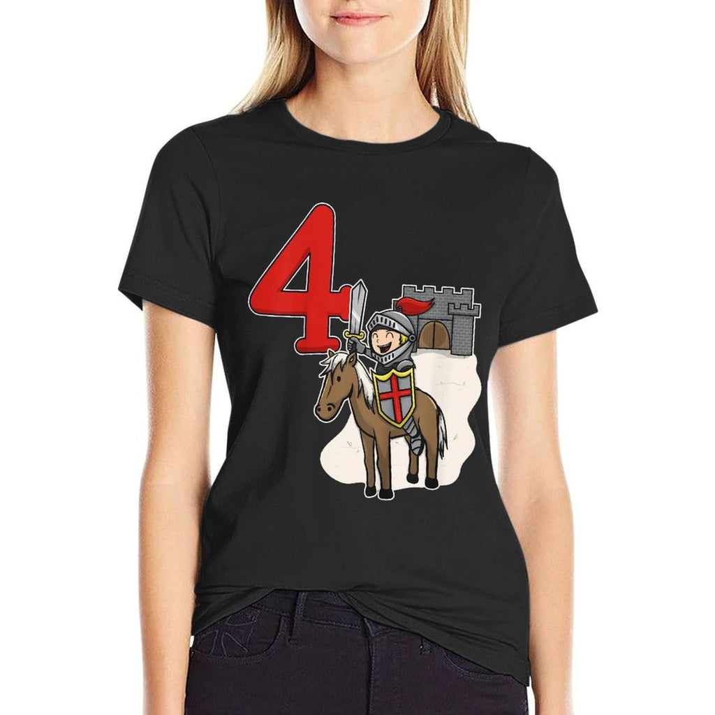 Kids Knight 4th Birthday - Castle And Number 4  Trendy Pattern T-Shirt