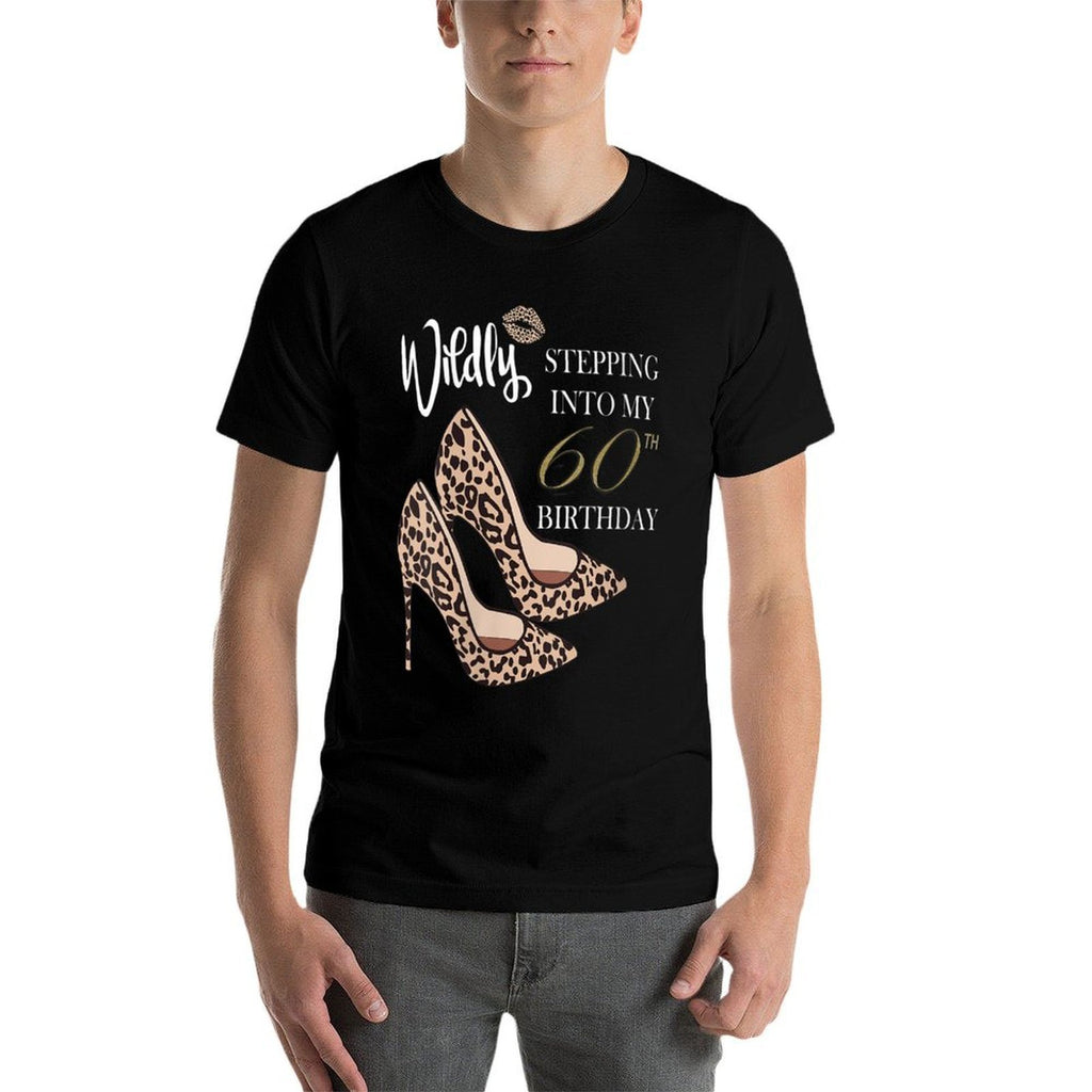 Womens Stepping Into My 60th Birthday Leopard Print Cheetah Heels  High-quality Stitching T-Shirt