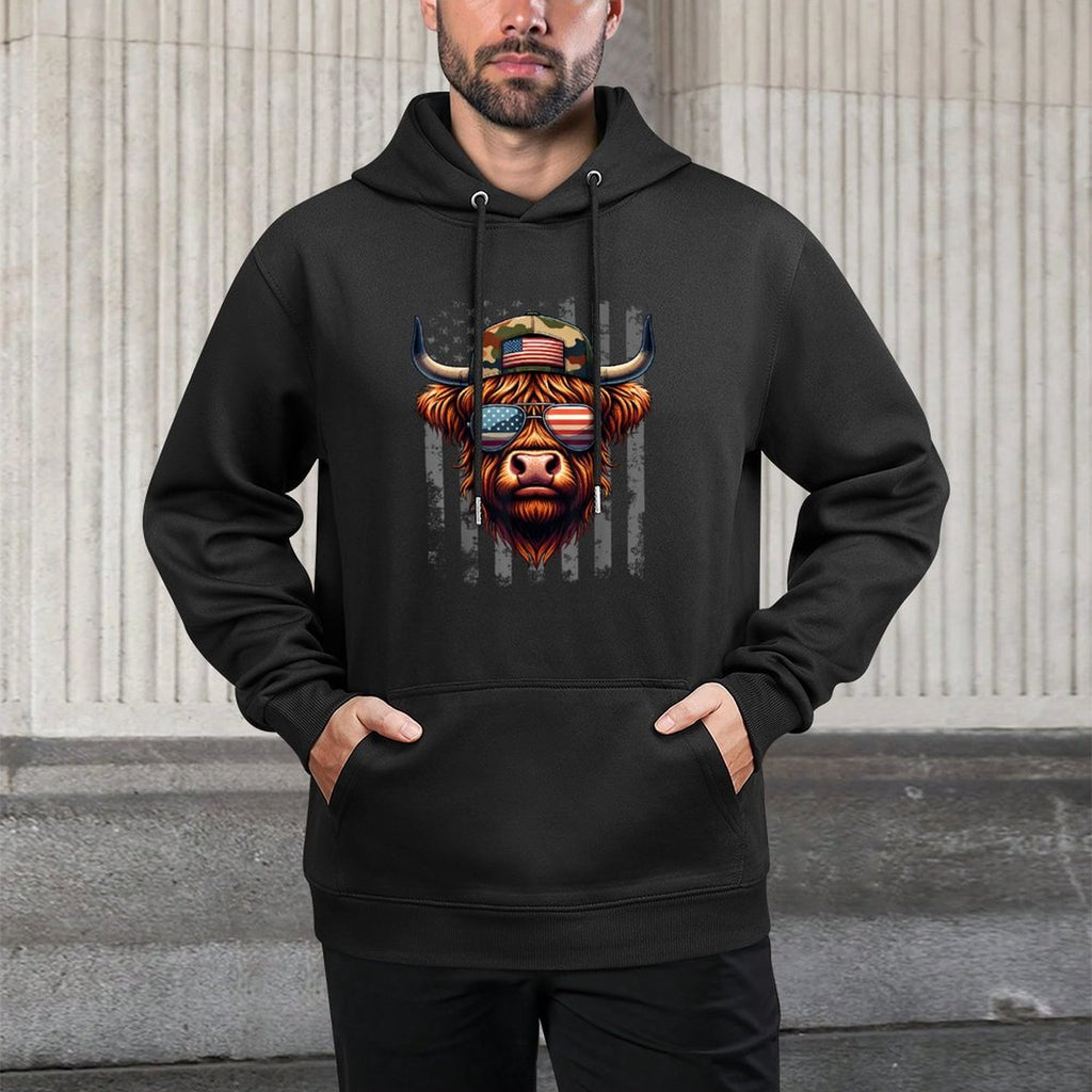 Highland Cow 4th July USA Dad Father America Men Boys Colorfast Hoodie