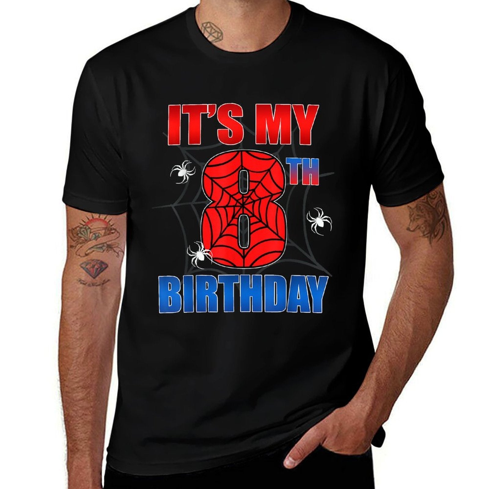 Spider Web 8 Years Old It's My 8th Birthday Boy Party  Moisture-wicking T-Shirt