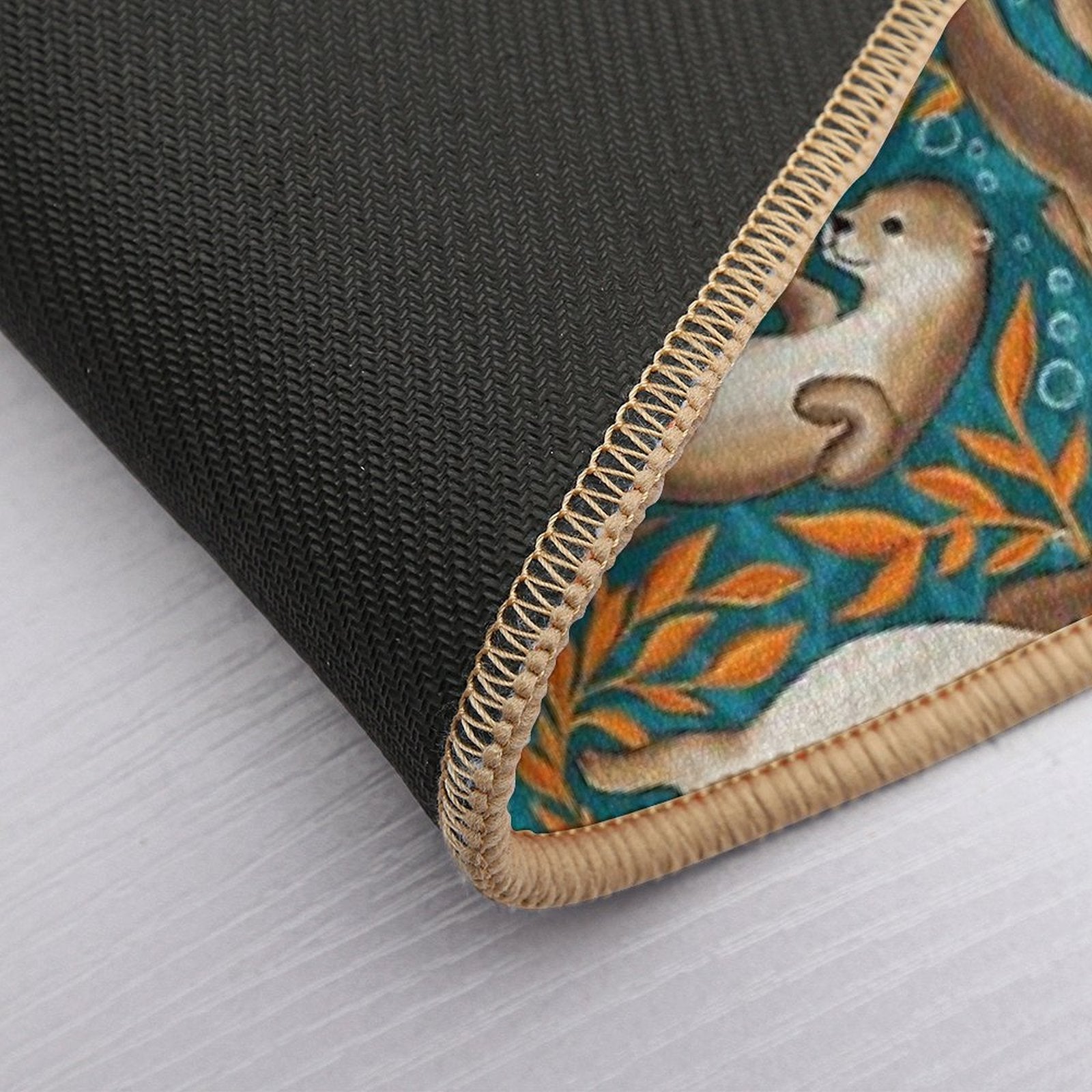Sweet Swimming Otters in Dark Teal And Orange Gouache  Odorless Bath Mat