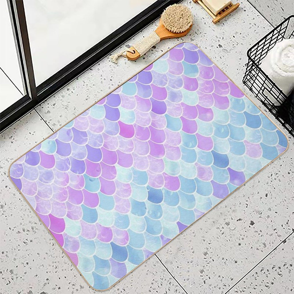 Cute Girls Mermaid Scales Pattern, Pink, Purple, Teal  Absorbent Bath Mat
