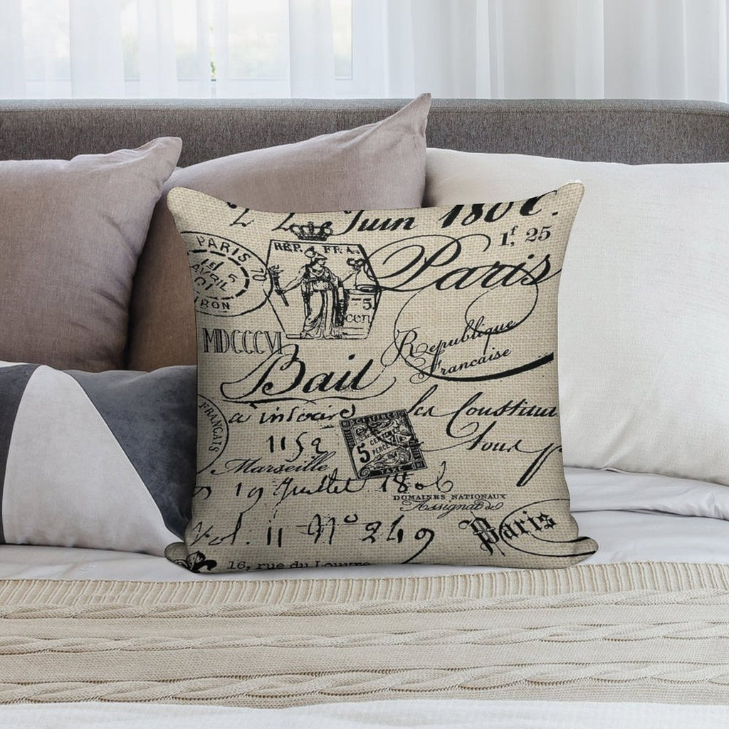 French Script Pillow Soft Hidden Zipper Throw Pillow