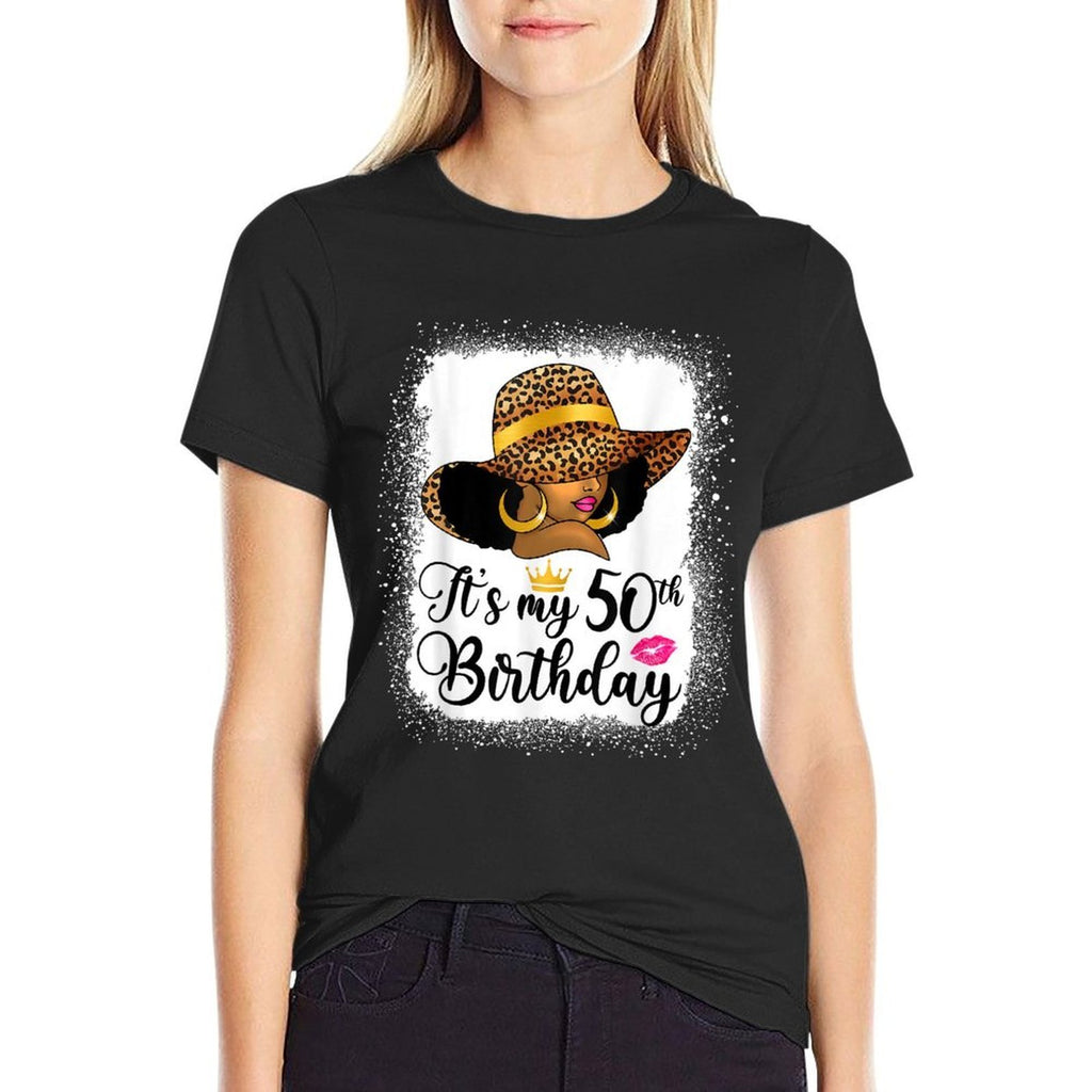 African American Woman It's My 50th Birthday Black Queen  Ribbed Collar T-Shirt