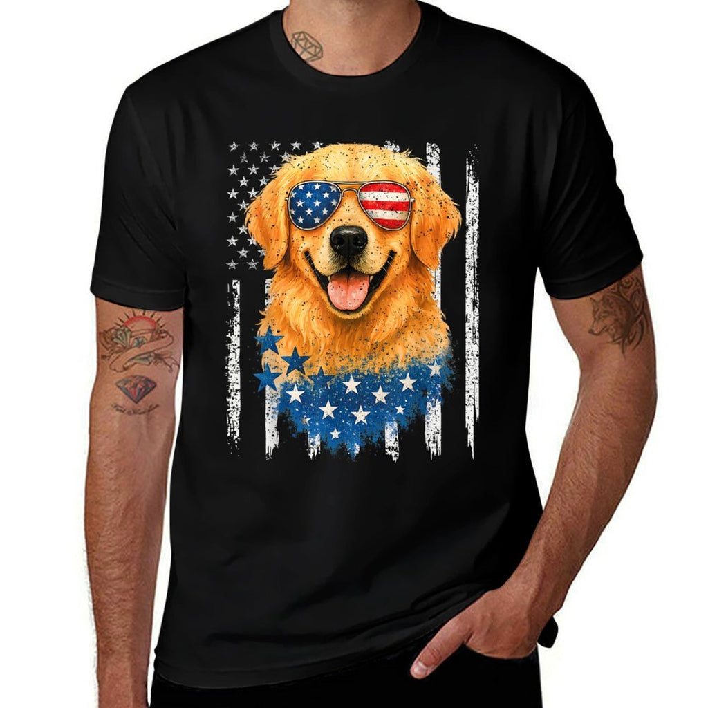 American Golden Retriever USA Retro 4th Of July  Polyester Blend T-Shirt