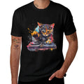 DJ Cat Turntable DJ Cat EDM Artwork House Music Beatmaker  Rolled Sleeves T-Shirt