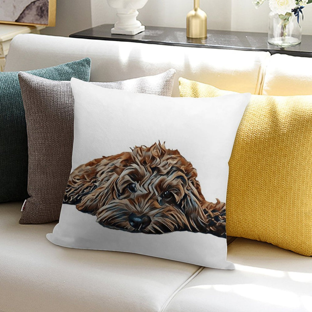 ChocolateBrown Cockapoo - White Background Soft Decorative Cover Throw Pillow