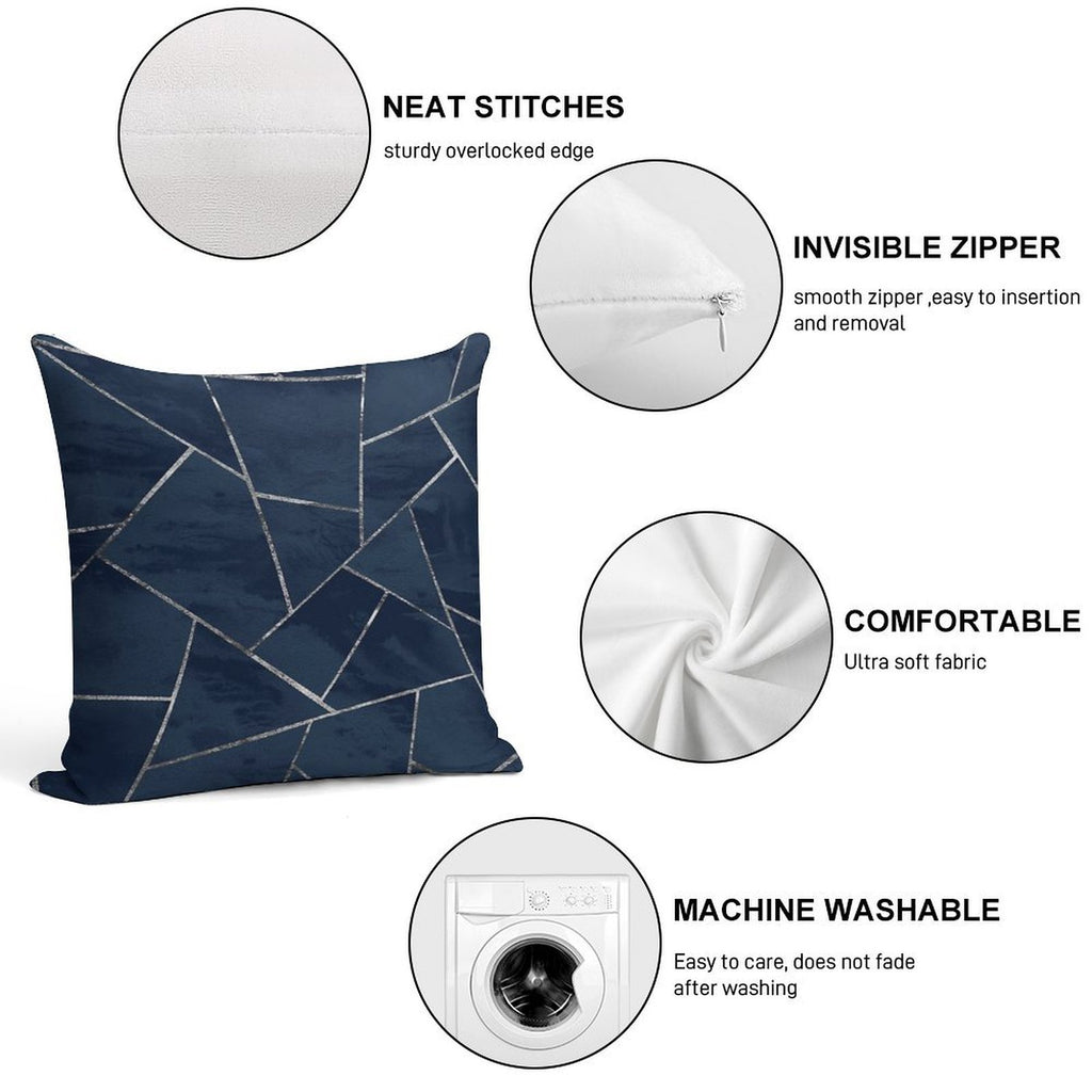 Midnight Navy Blue Ink Silver Geometric Glam #1 #geo #decor #art Soft Luxury Feel Throw Pillow