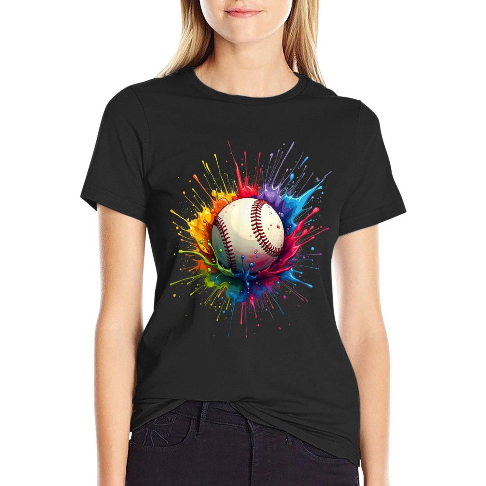 Baseball Player Color Art Colorful Tie Dye Paint Splatter  Tagless Design T-Shirt