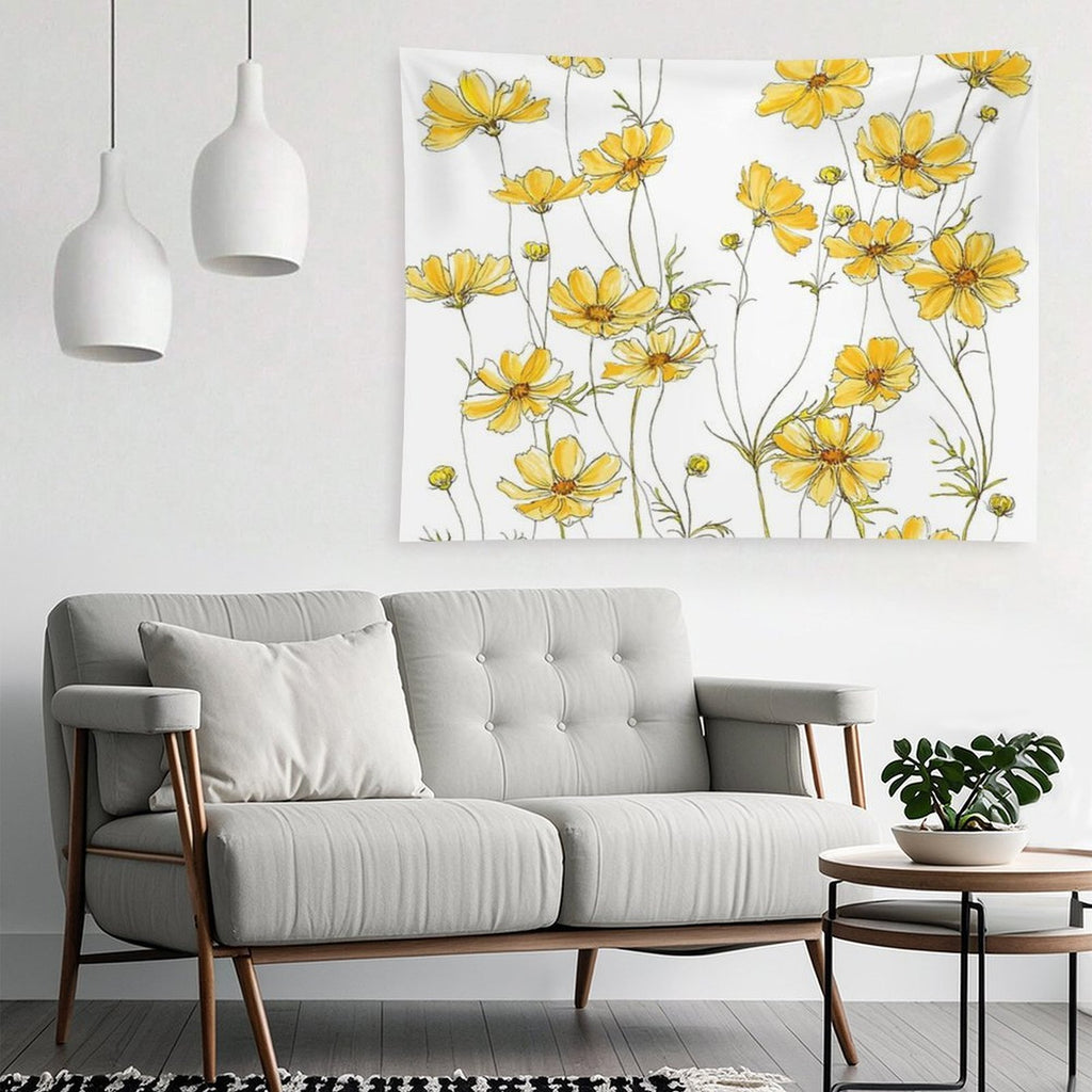 Yellow Cosmos Flowers Tapestry