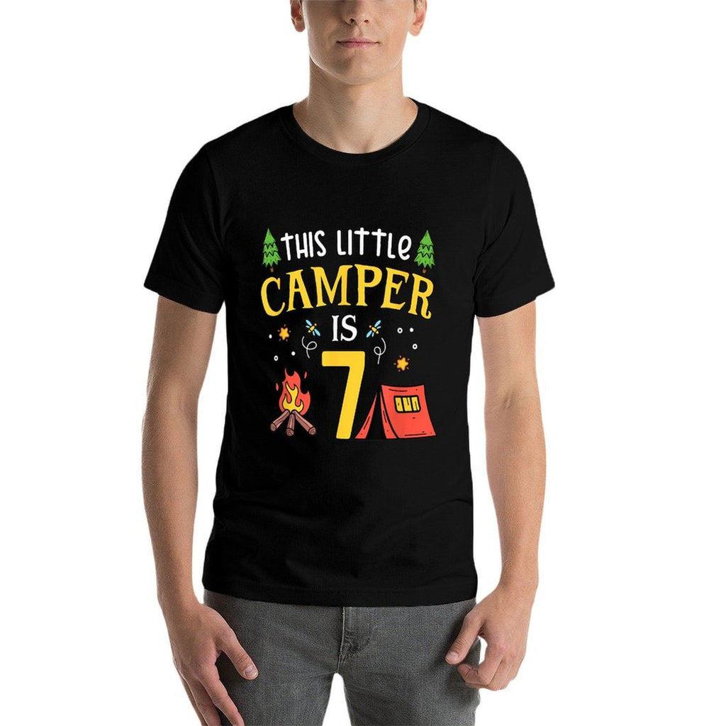 7th Birthday Little Camper Seven Years Old Camping Party  Polyester Blend T-Shirt