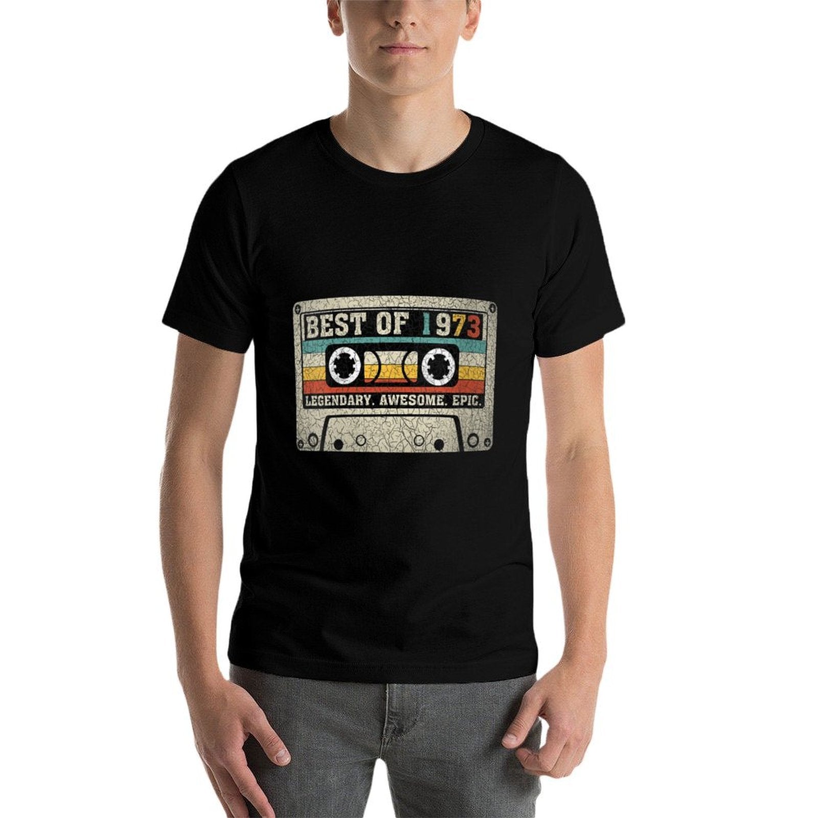 Womens Vintage 1973 Limited Edition Cassette Tape 50th Birthday  Ribbed Collar T-Shirt
