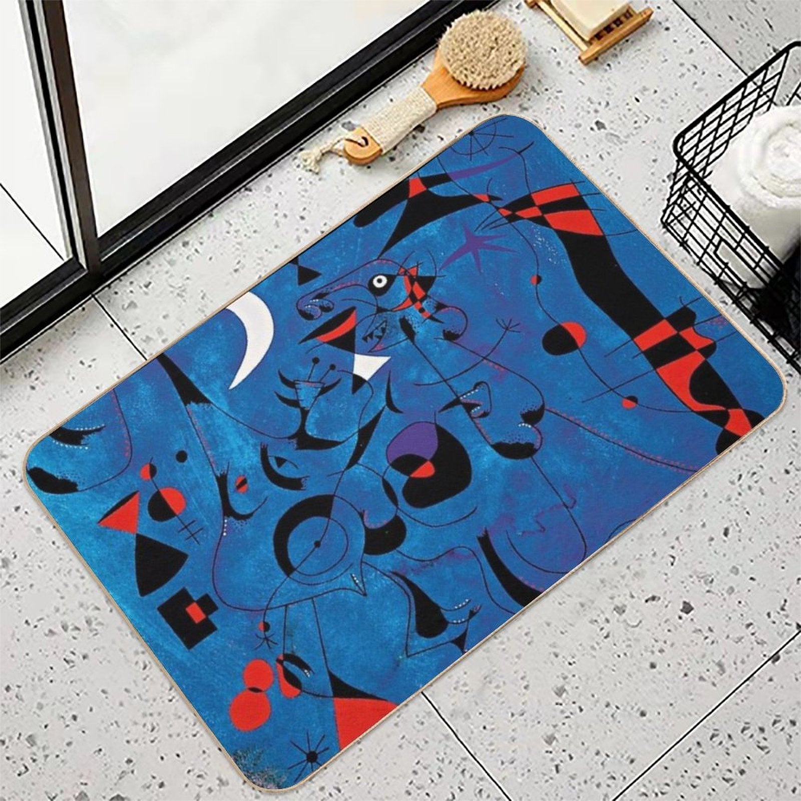 Joan Miro Red Shapes on Blue  Easy Maintenance Bath Mat