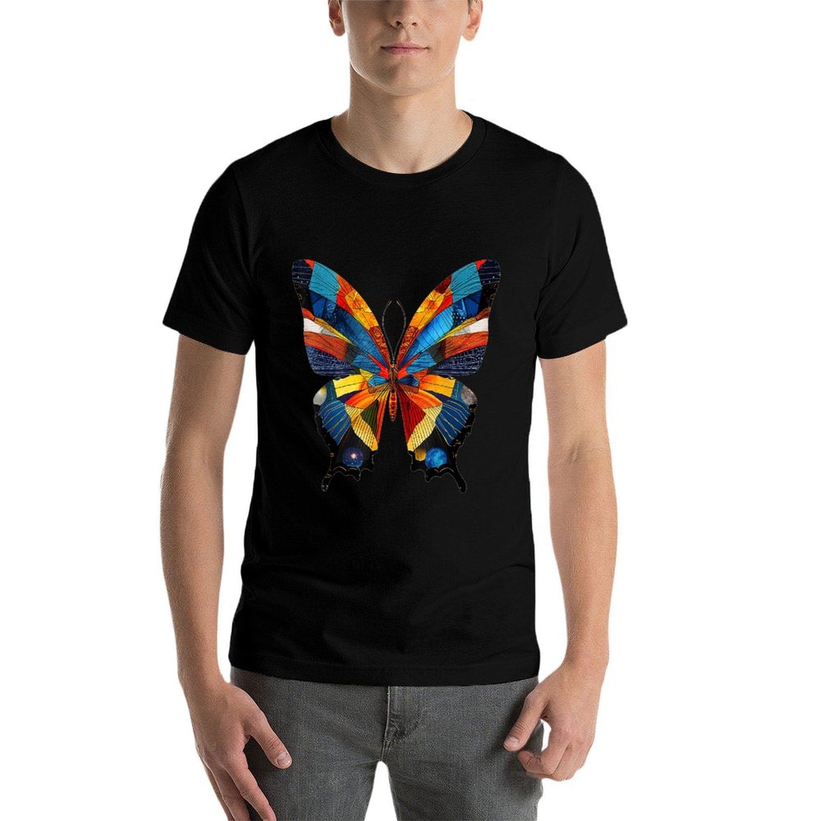 Butterfly Drawing Graphic Animal Abstract Art Butterfly  Ribbed Collar T-Shirt