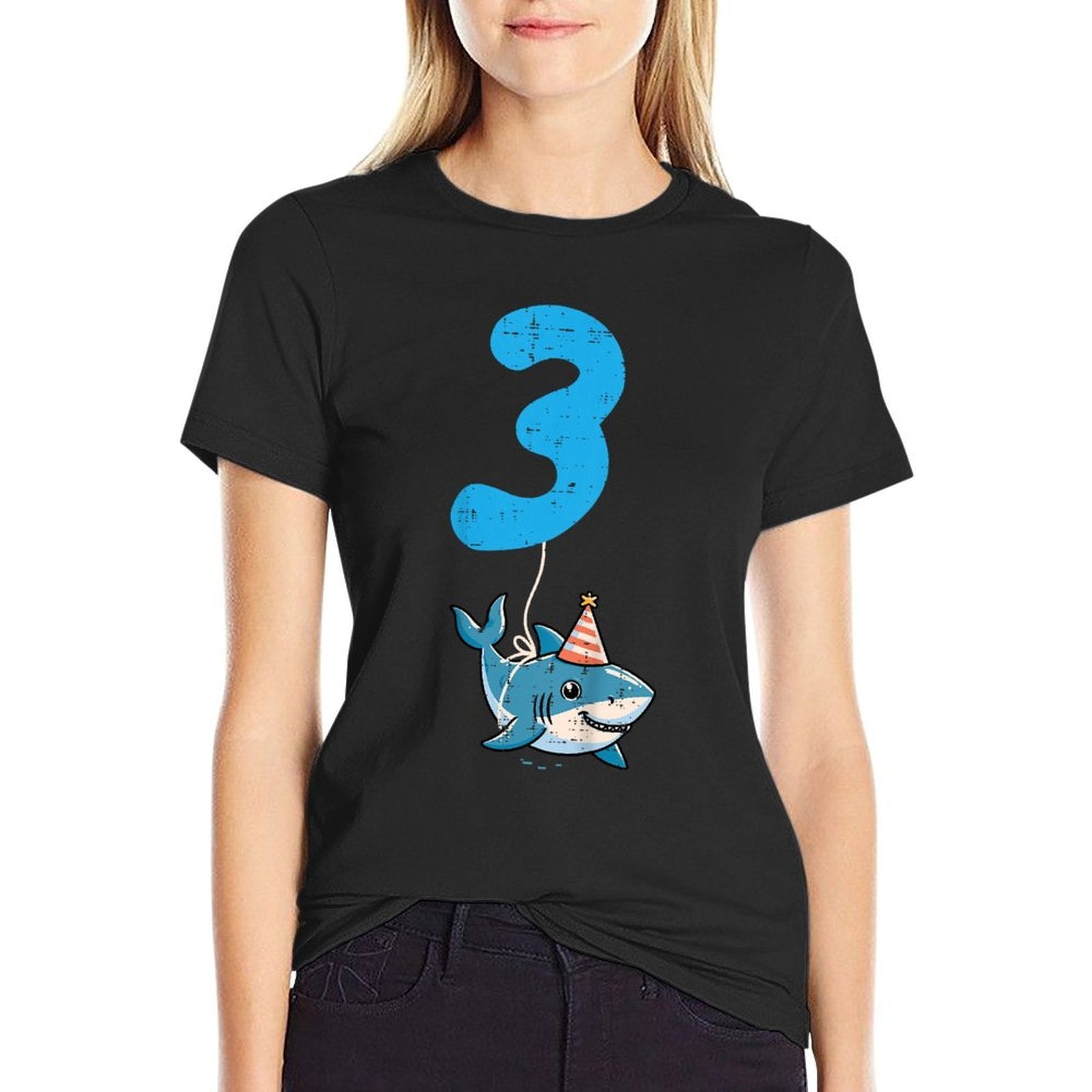 Kids 3rd Birthday Shark 3 Hat Three Year Old Bday Boys Girls Kids  Stretchy T-Shirt
