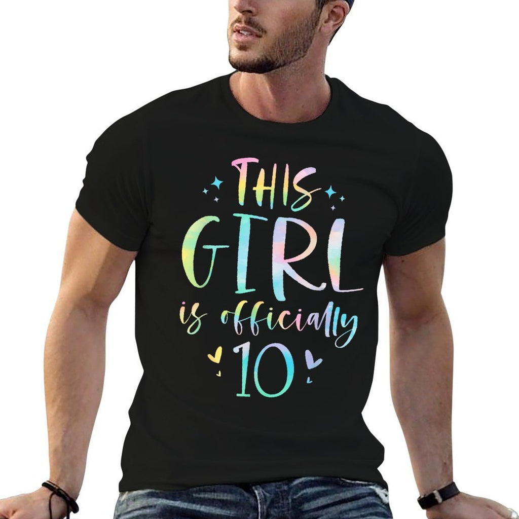 This Girl Is Officially 10 Ten Year Old 10th Birthday Girl  Rolled Sleeves T-Shirt