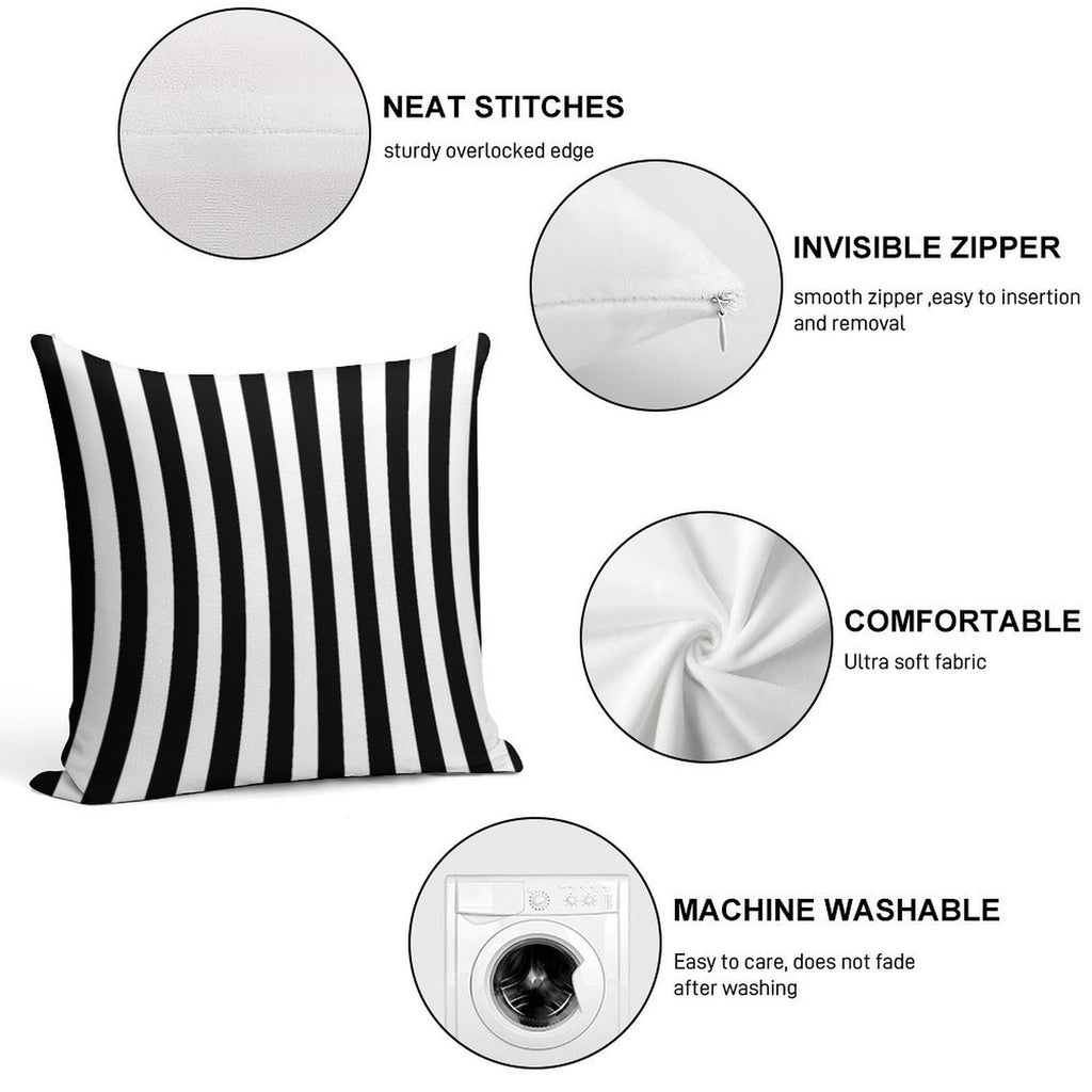 Black White Striped Pillow Cushion Cover Skirt Soft Washable Throw Pillow
