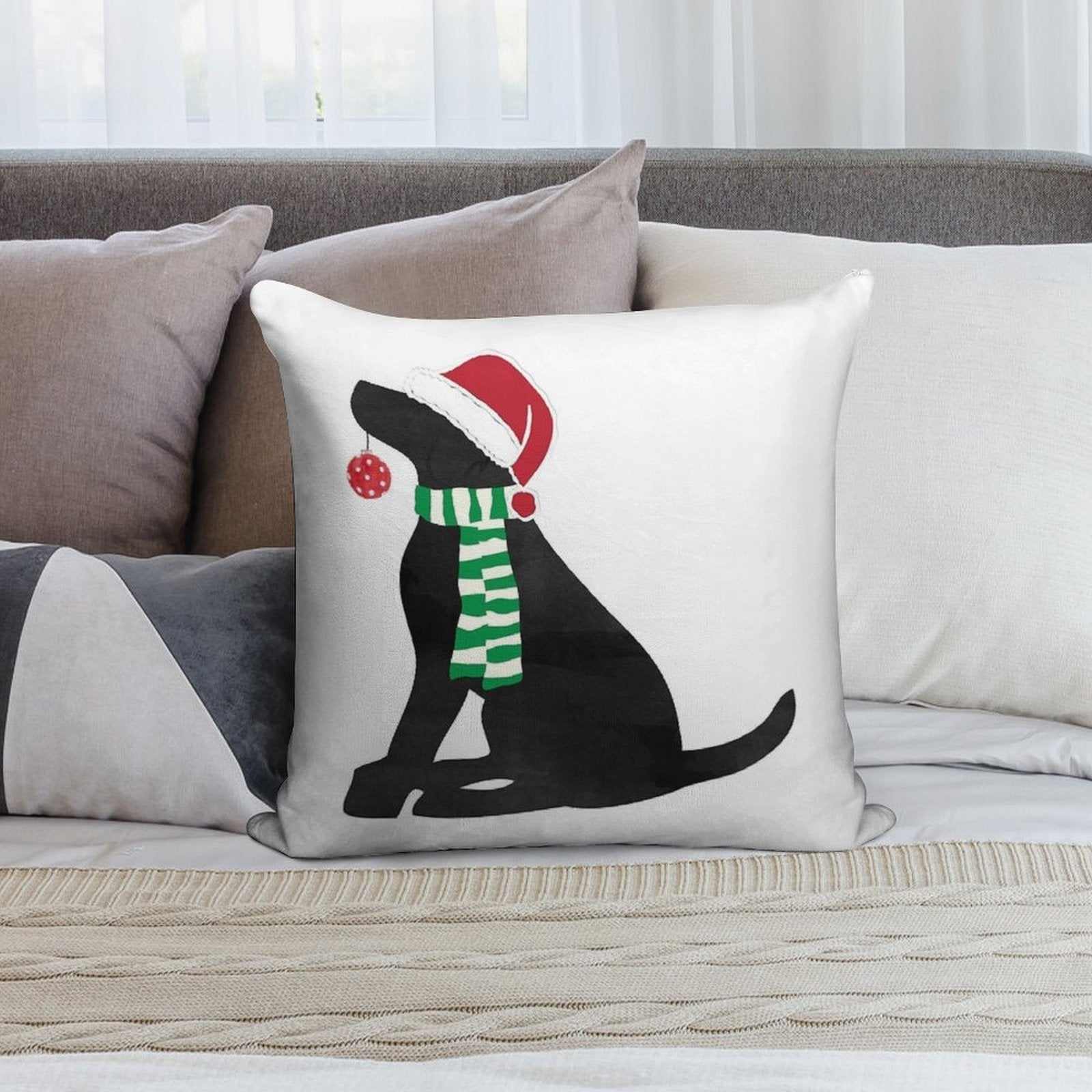 Christmas Black Lab Holiday Dog Soft Ultra-Soft Texture Throw Pillow