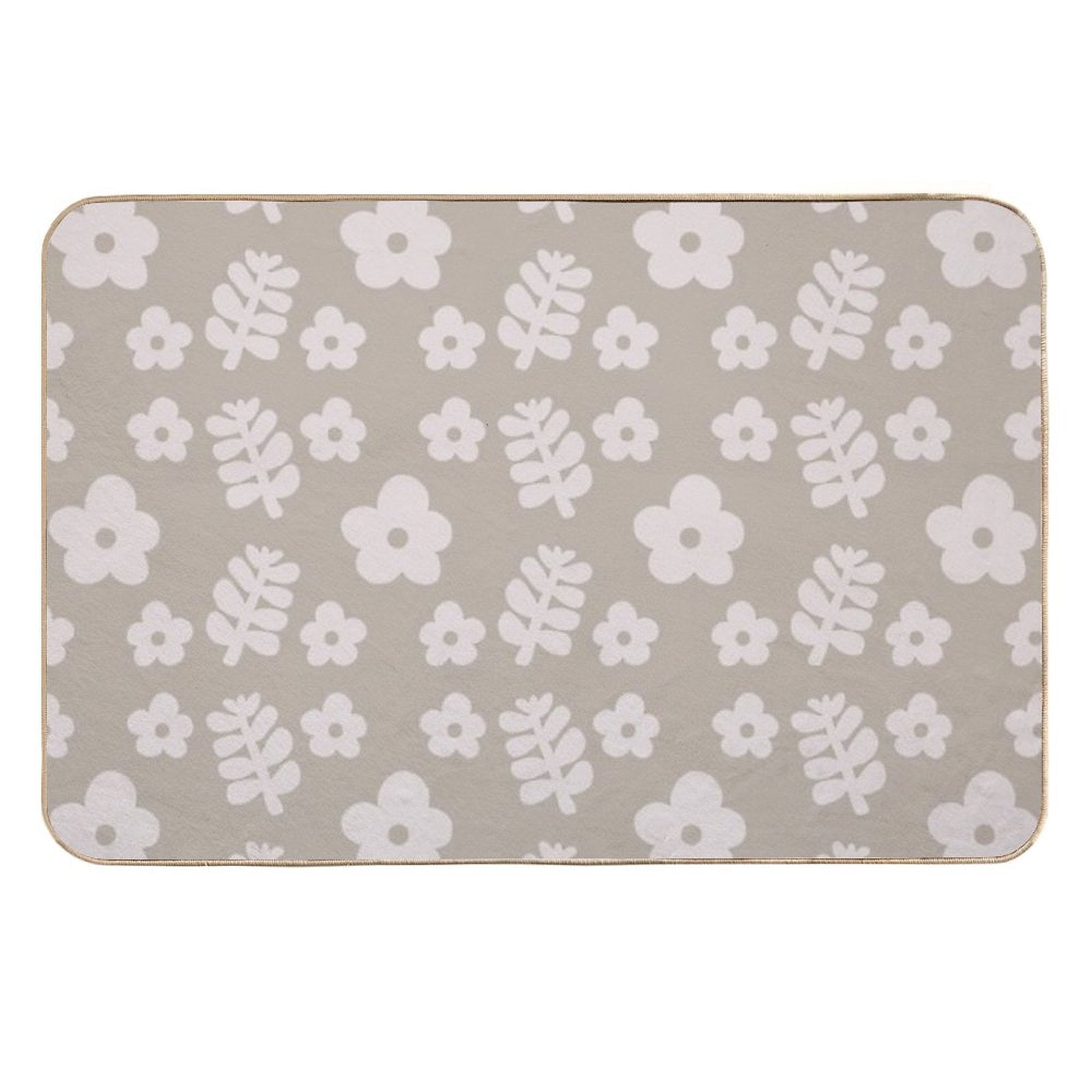Mid Century Modern Flowers & Leaves, Cute Retro Pattern, Light Taupe  High-Traffic Bath Mat