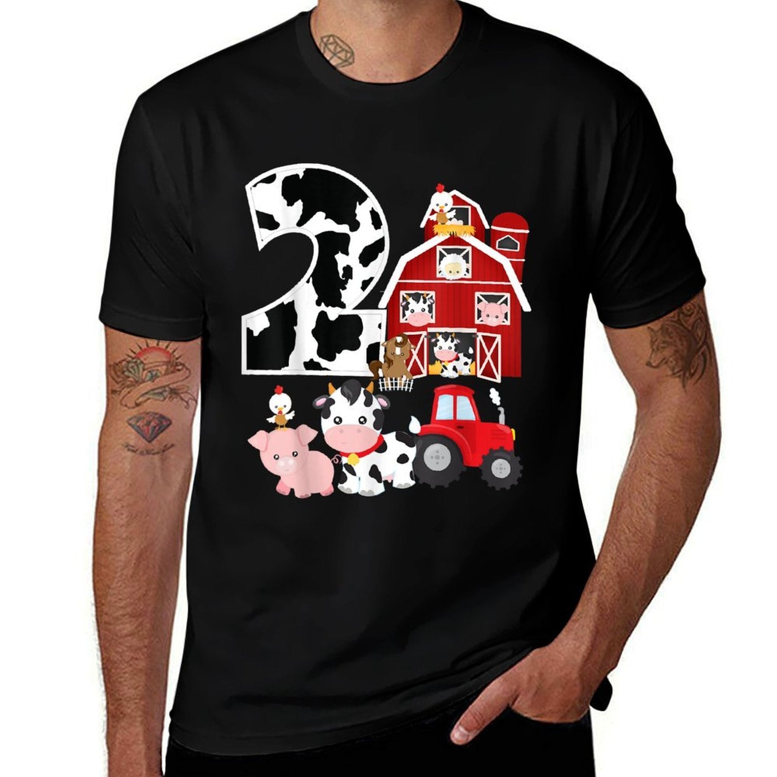 Farm Barnyard Theme Pig Cow Horse 2nd Birthday 2 Yrs Old  Odor-resistant T-Shirt